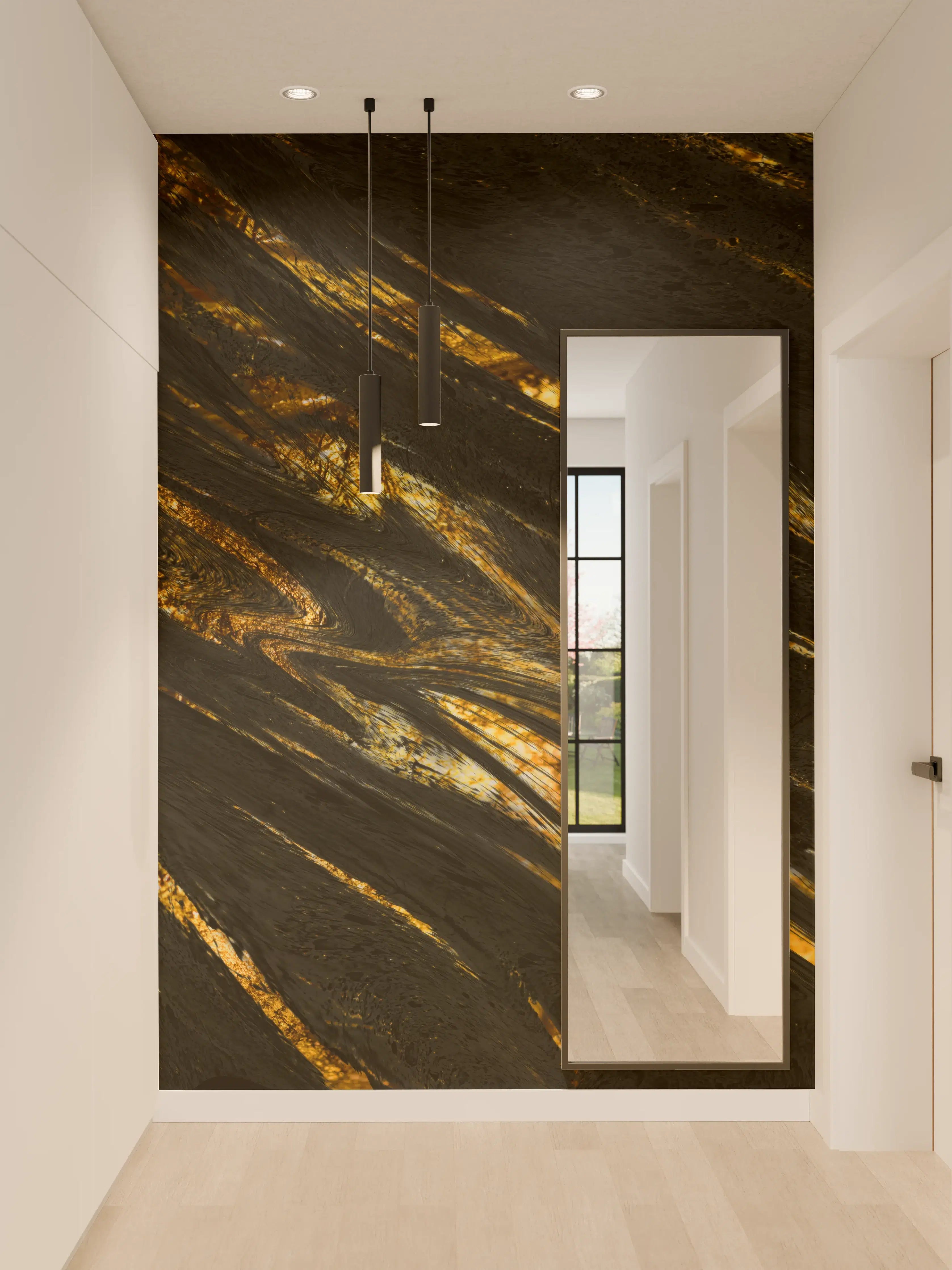 Wandverkleidung Flur - Luxus Gold Marmor-Holz Textur