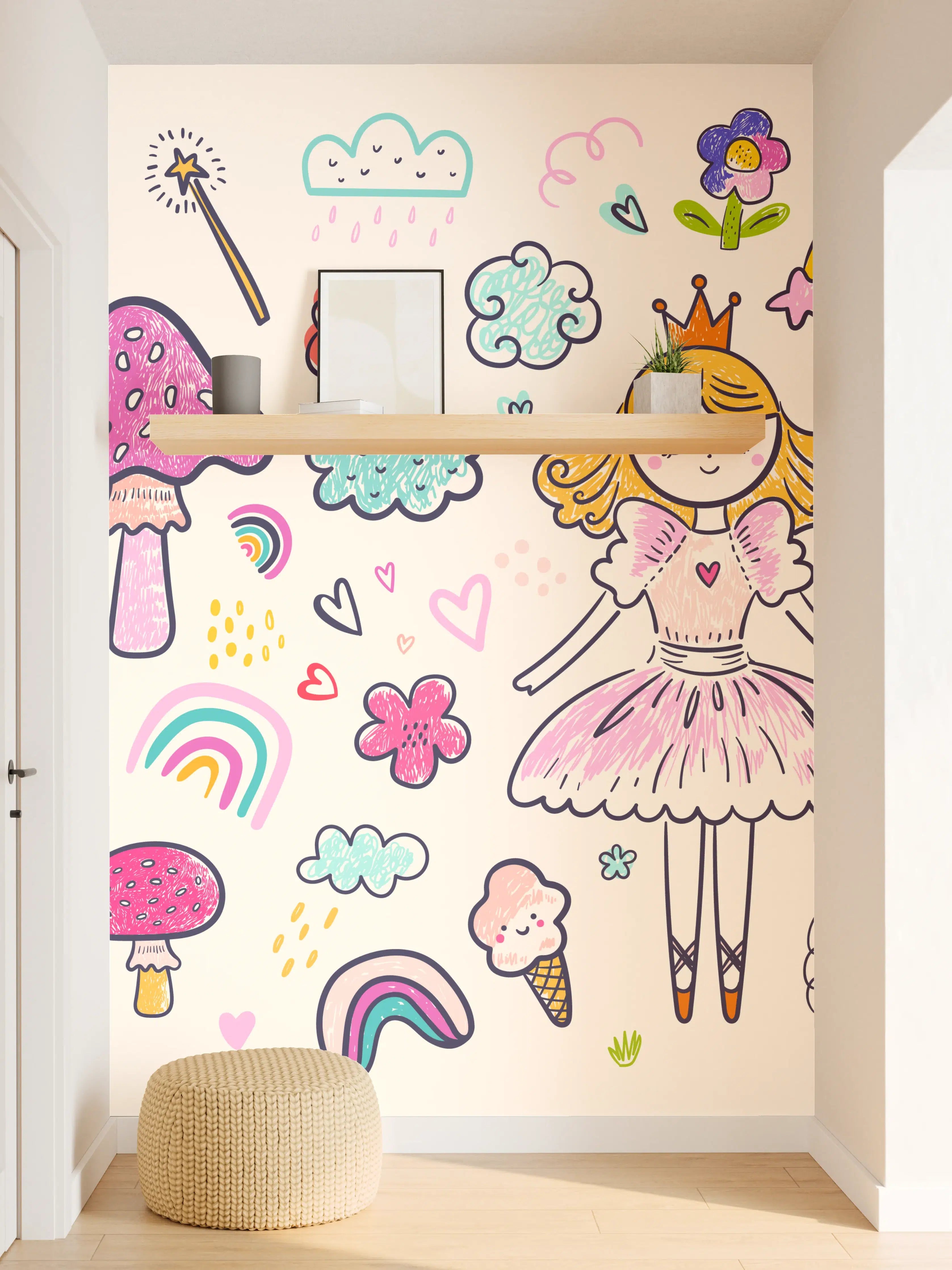 Wandverkleidung Flur - Märchenhafte Fantasiewelt mit Prinzessin und Einhorn