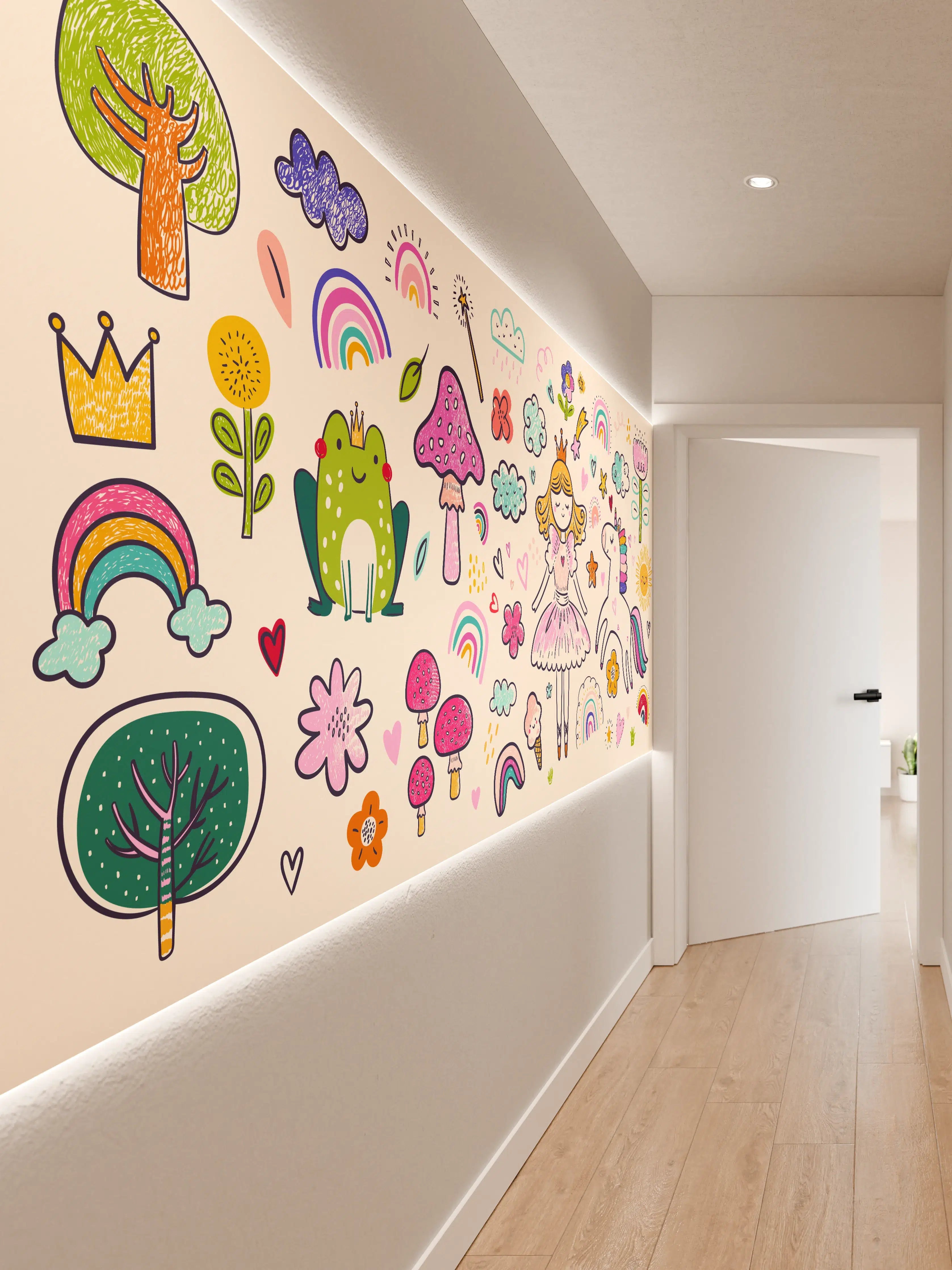 Wandverkleidung Flur - Märchenhafte Fantasiewelt mit Prinzessin und Einhorn
