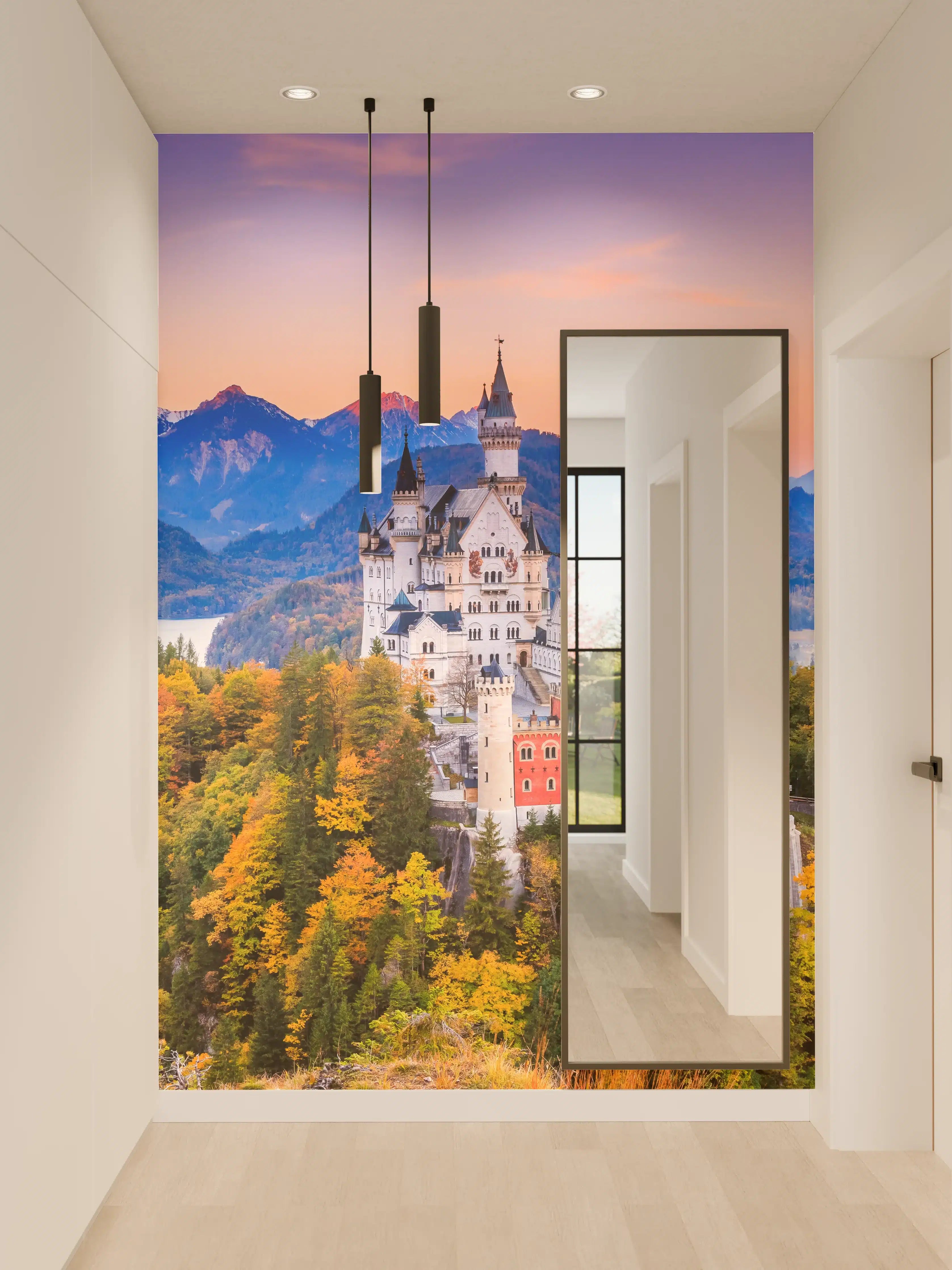 Wandverkleidung Flur - Märchenhafter Blick auf Schloss und Berge
