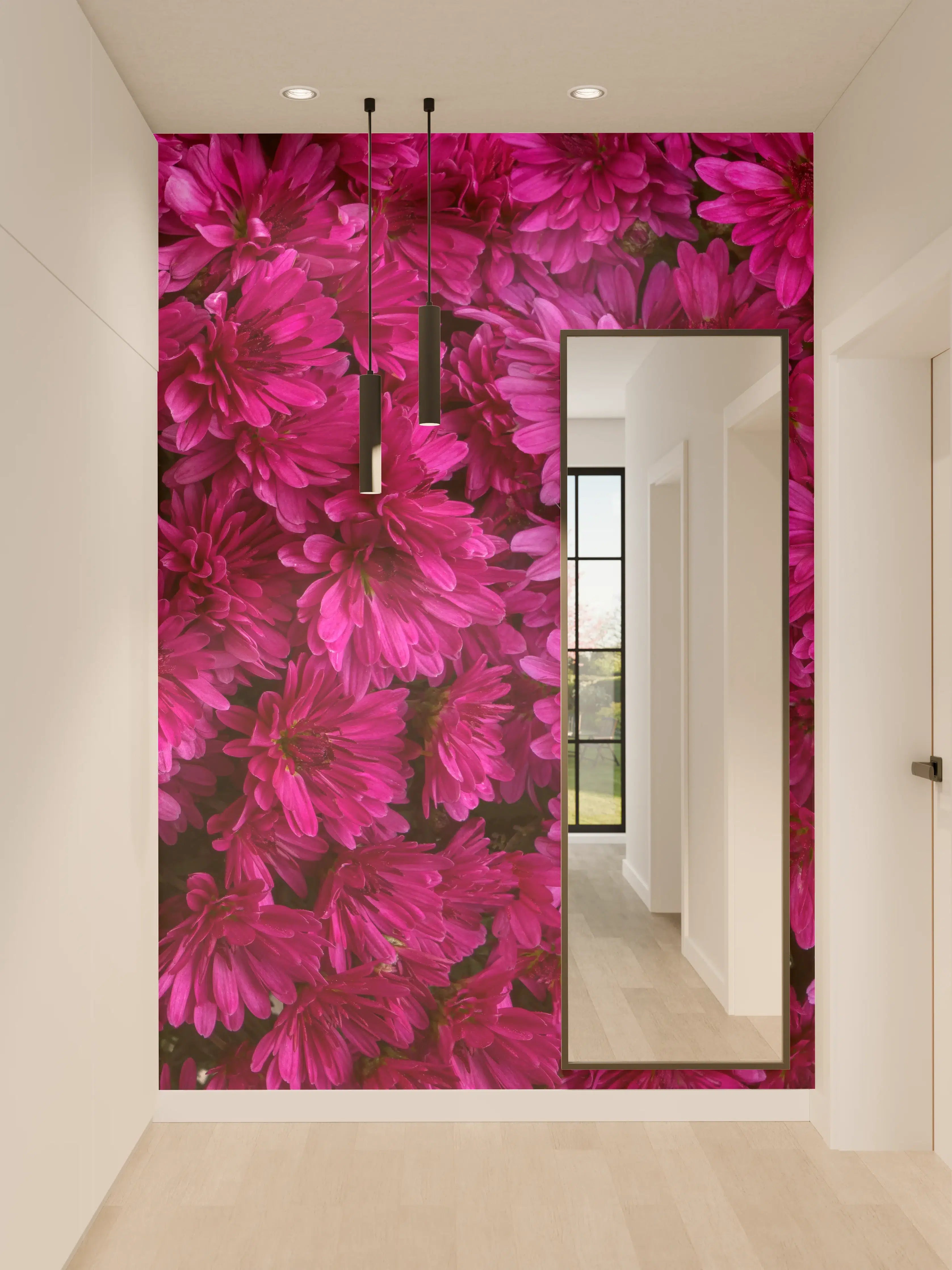 Wandverkleidung Flur - Magenta Blüten von Chrysanthemen
