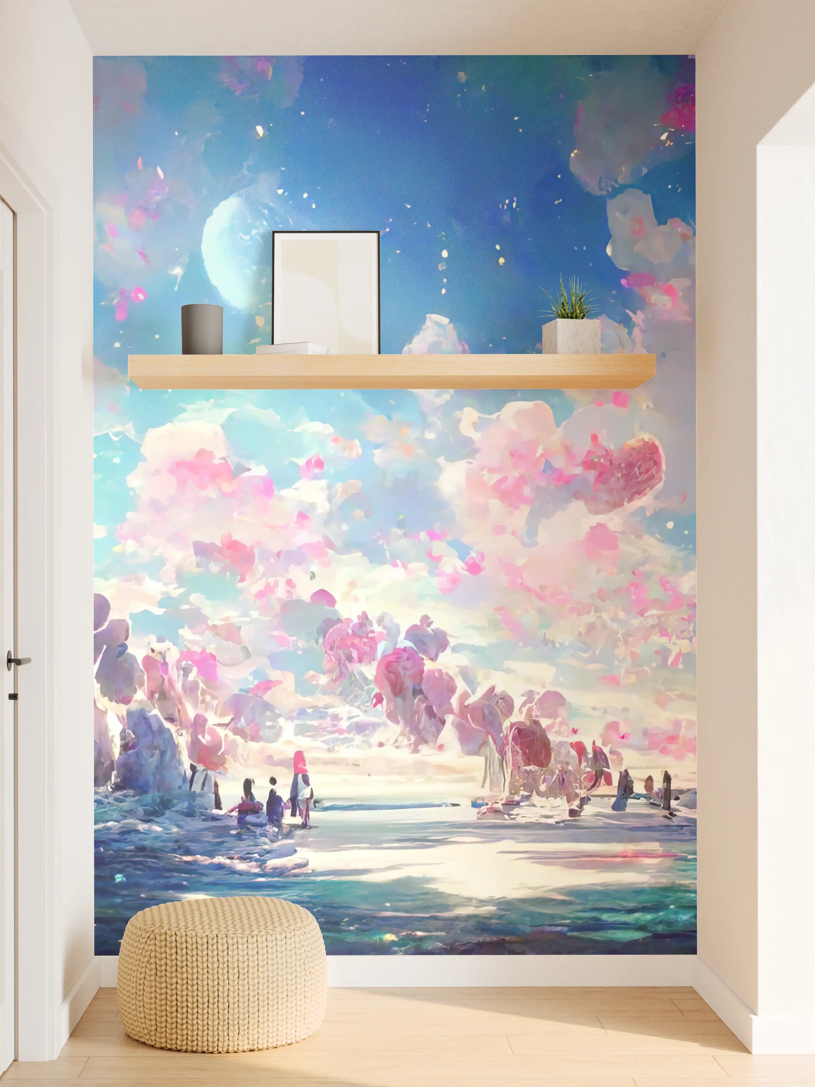 Wandverkleidung Flur - Magische Himmelslandschaft Rosa Blau