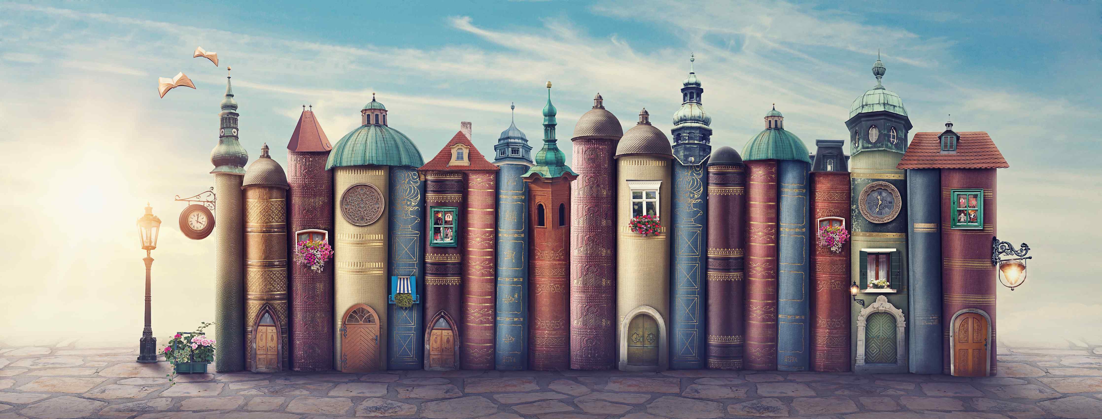 Wandverkleidung Flur-Magische Stadt aus Büchern