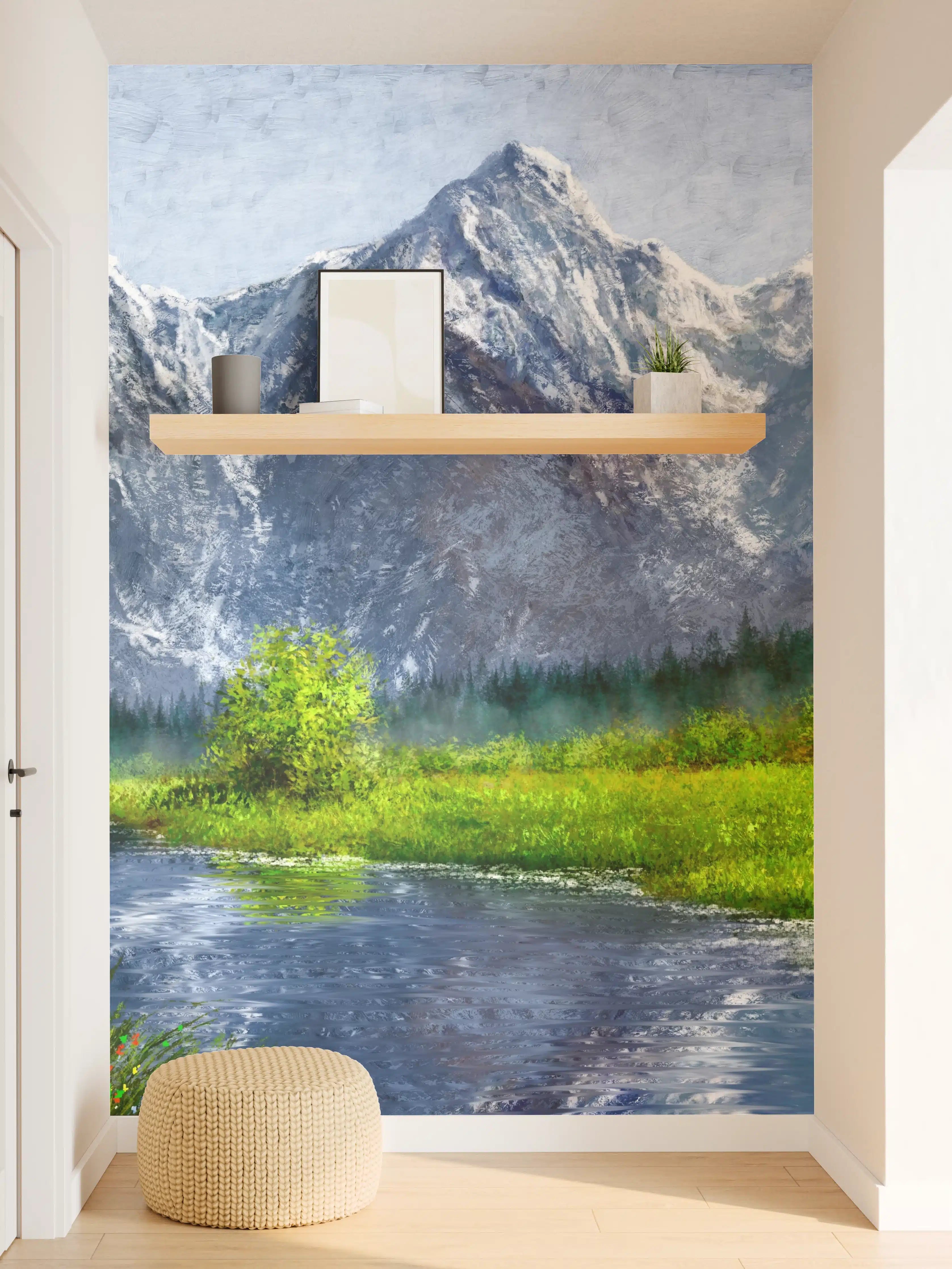 Wandverkleidung Flur - Majestätische Bergkulisse mit Fluss