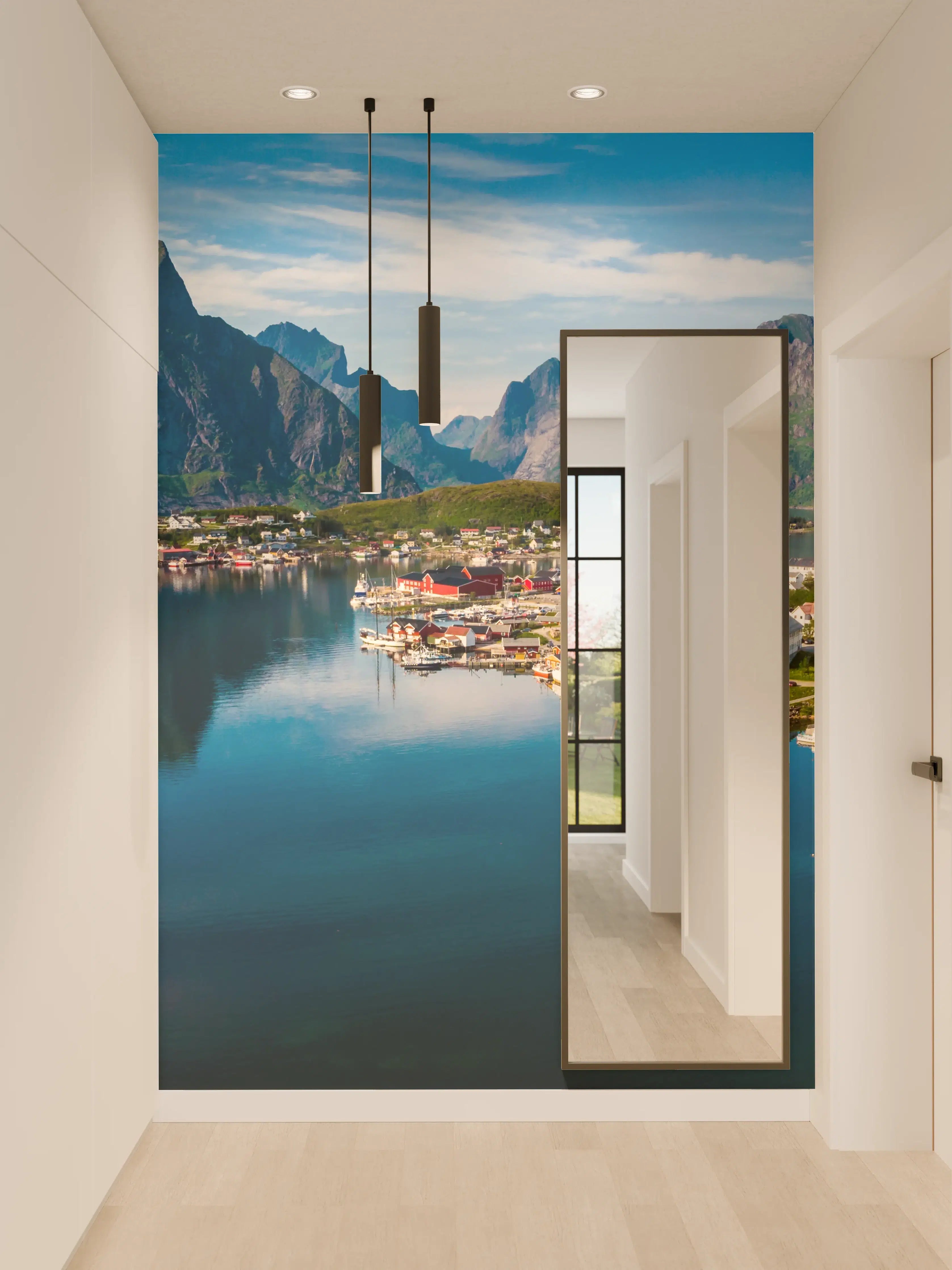 Wandverkleidung Flur - Majestätische Fjordlandschaft mit Bergen