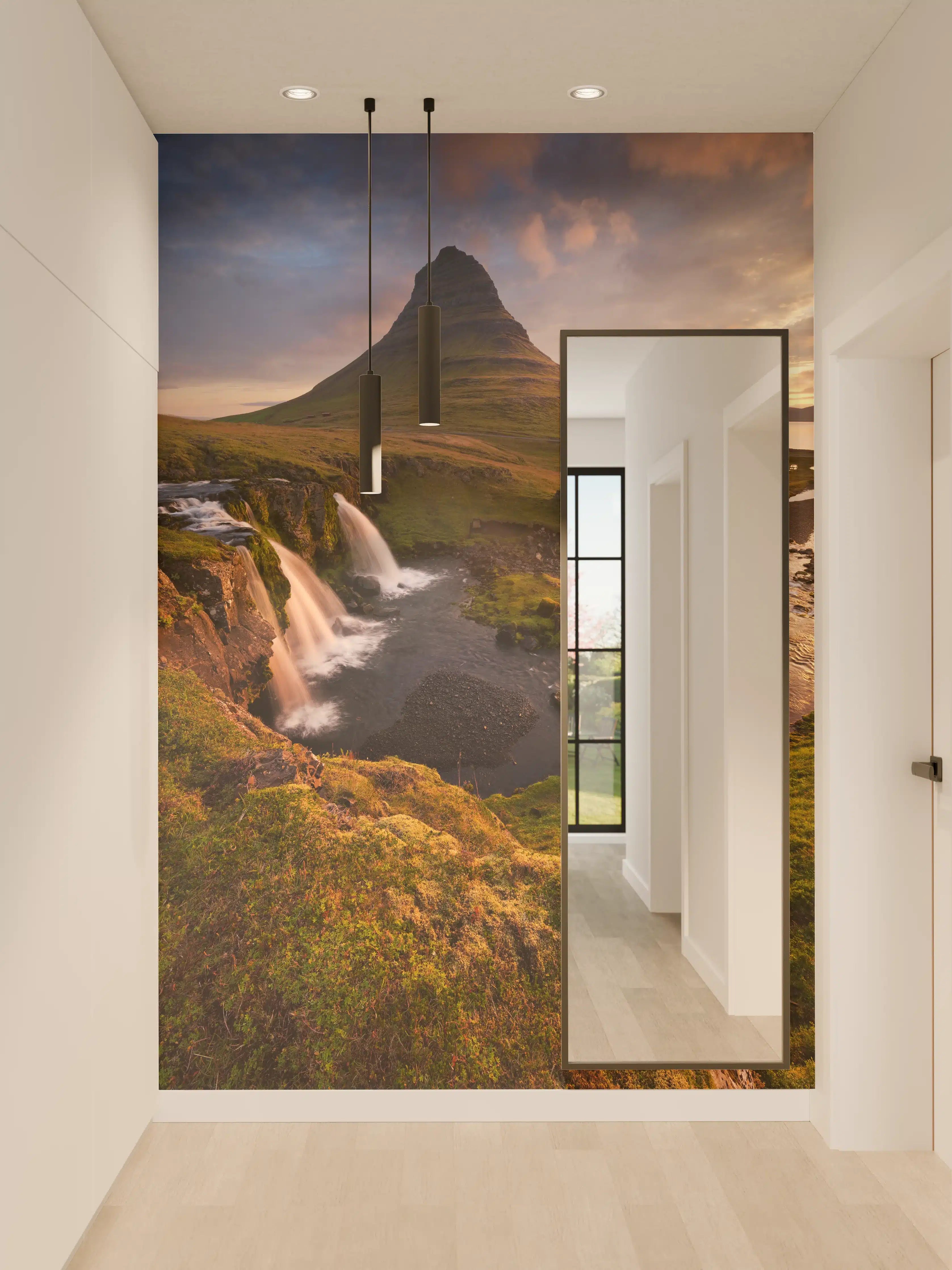 Wandverkleidung Flur - Majestätischer Kirkjufell im Sonnenuntergang