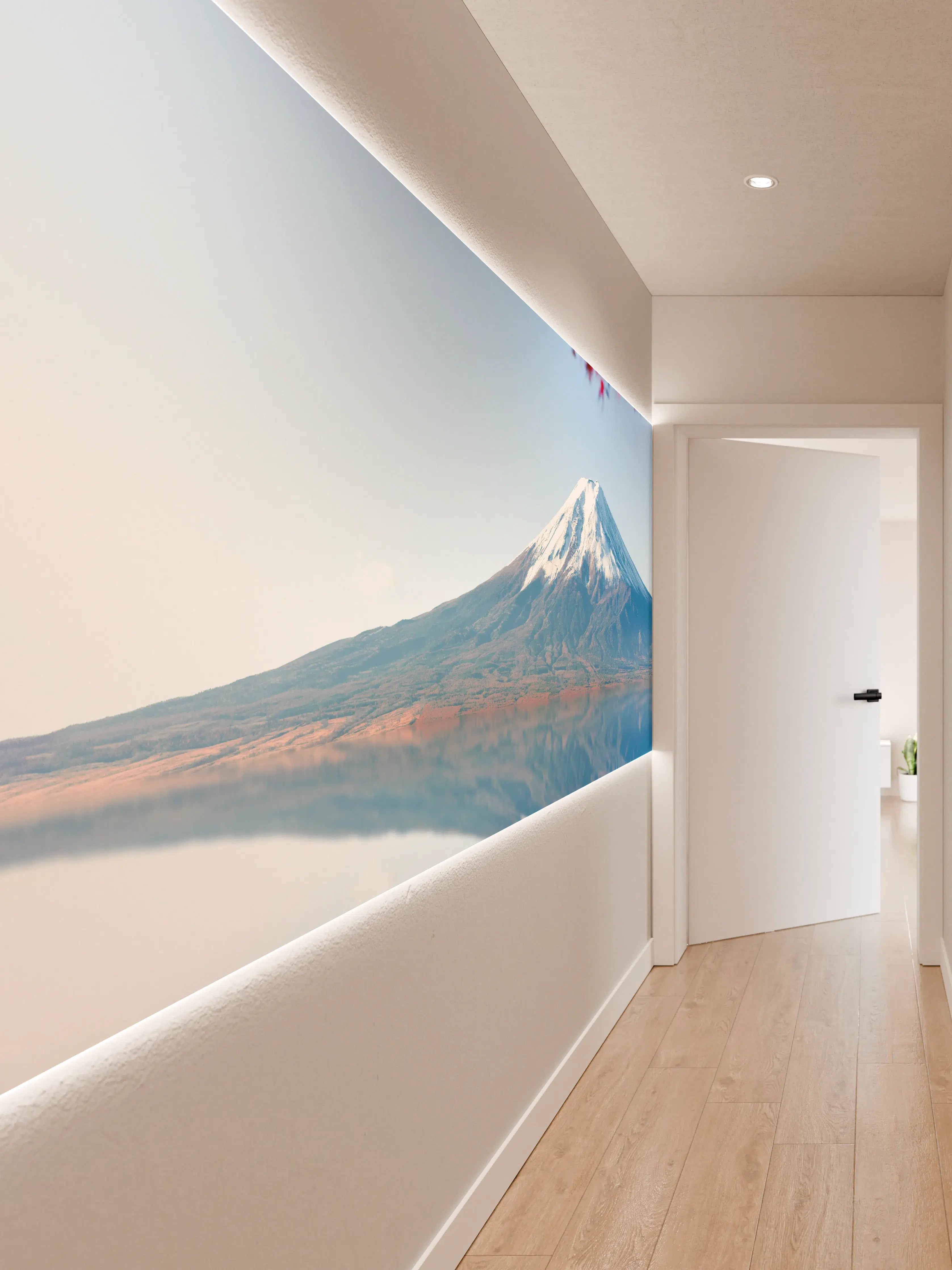 Wandverkleidung Flur - Majestätischer Mount Fuji mit Herbstblättern