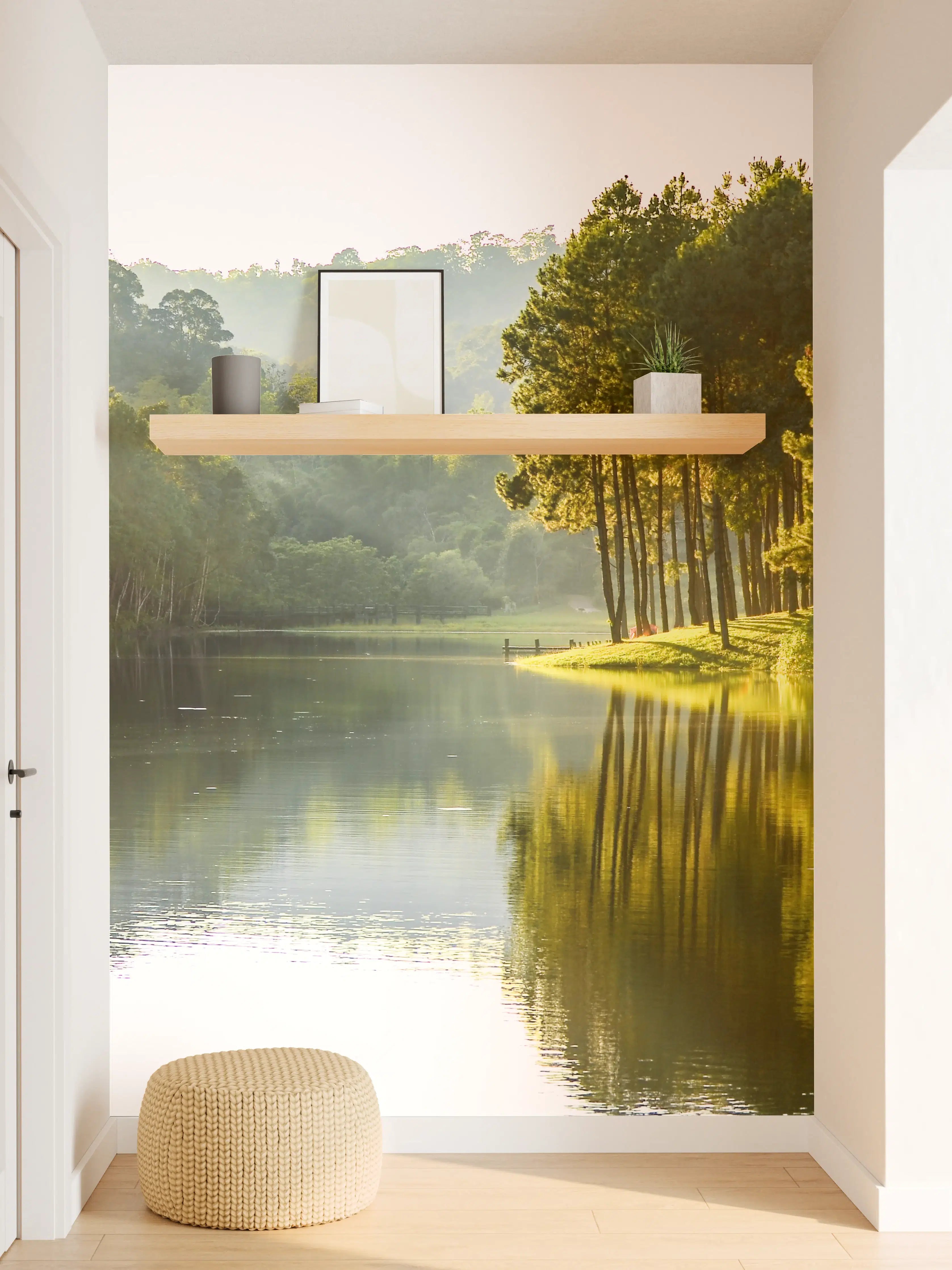 Wandverkleidung Flur - Malerei eines ruhigen Flusslanschafts