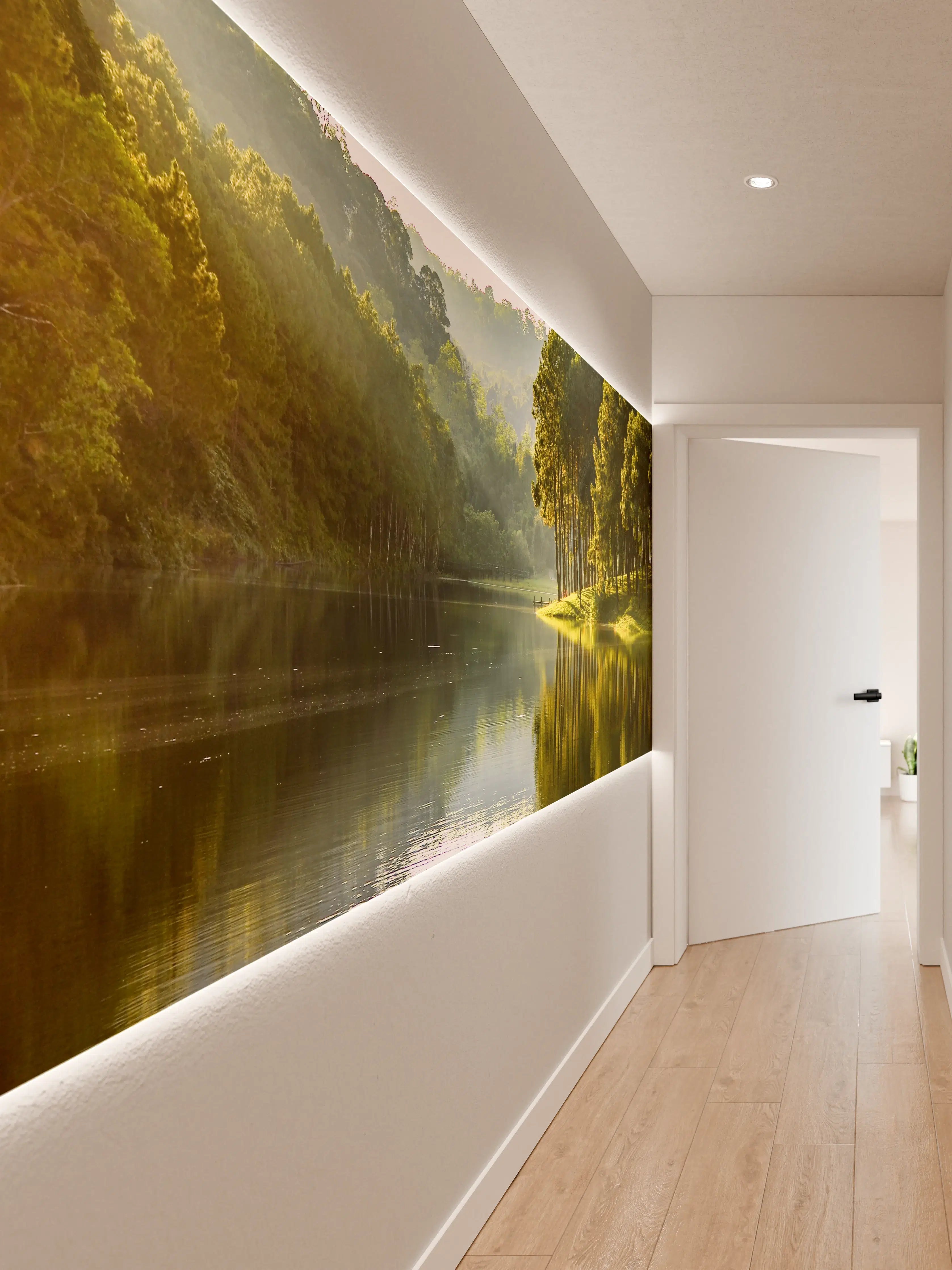 Wandverkleidung Flur - Malerei eines ruhigen Flusslanschafts