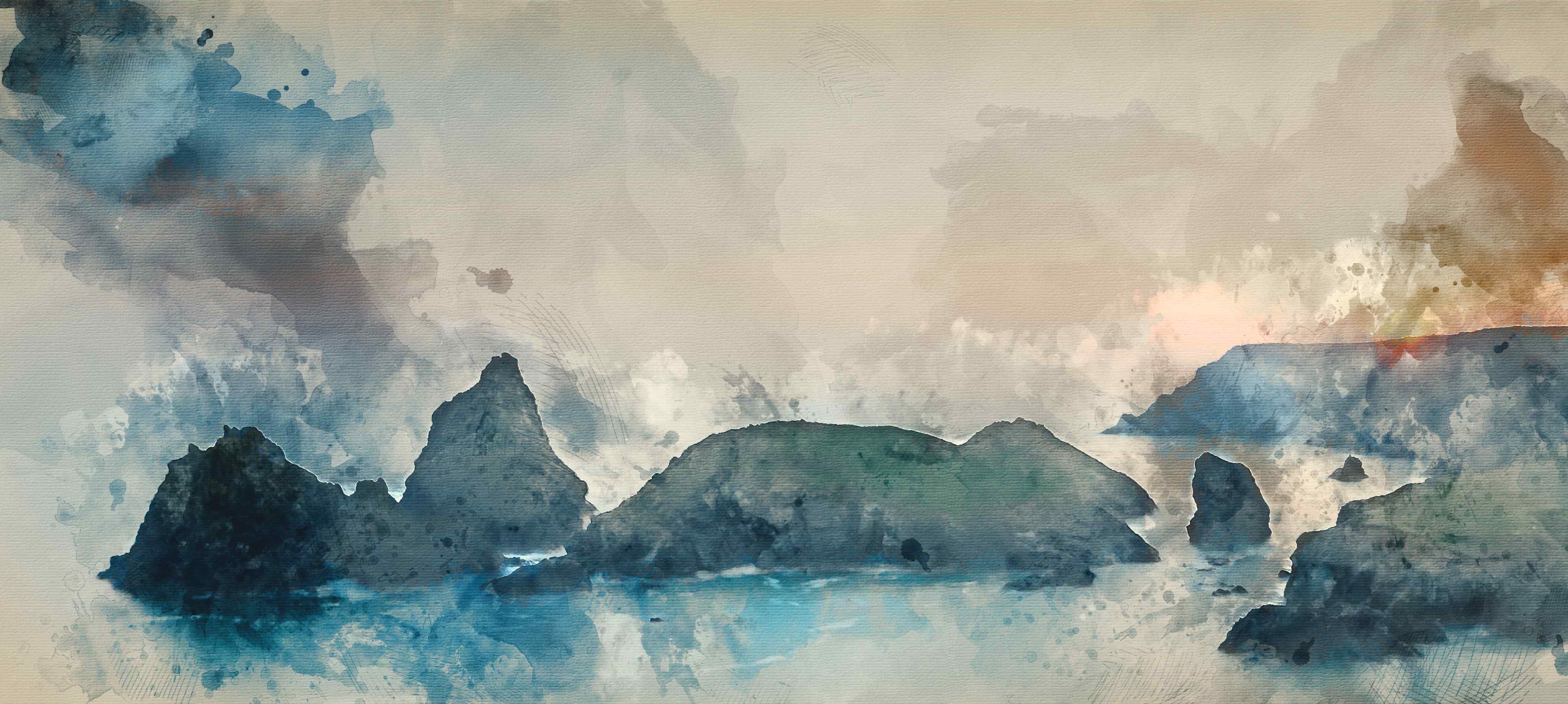 Wandverkleidung Flur-Malerische Küstenlandschaft in Aquarell