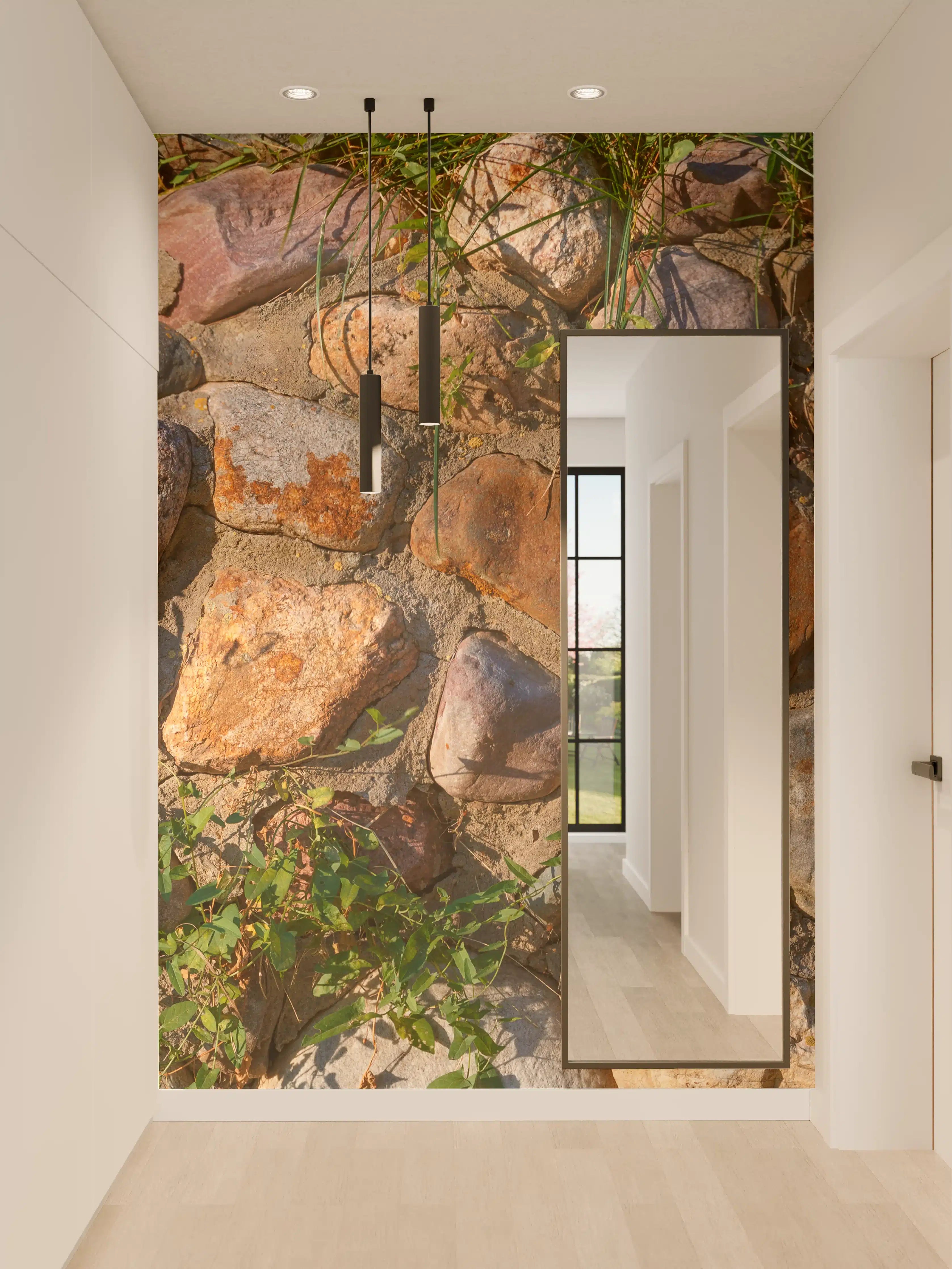 Wandverkleidung Flur - Malerische Steine und Pflanzen