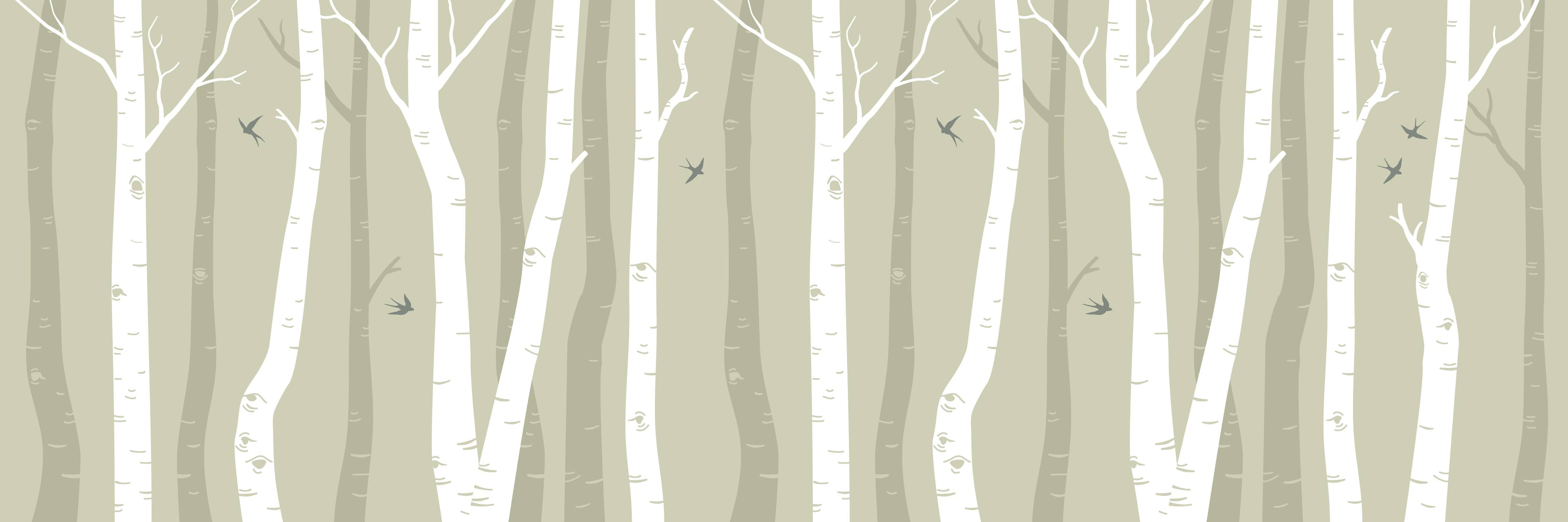 Wandverkleidung Flur-Malerische Waldszene mit Birken