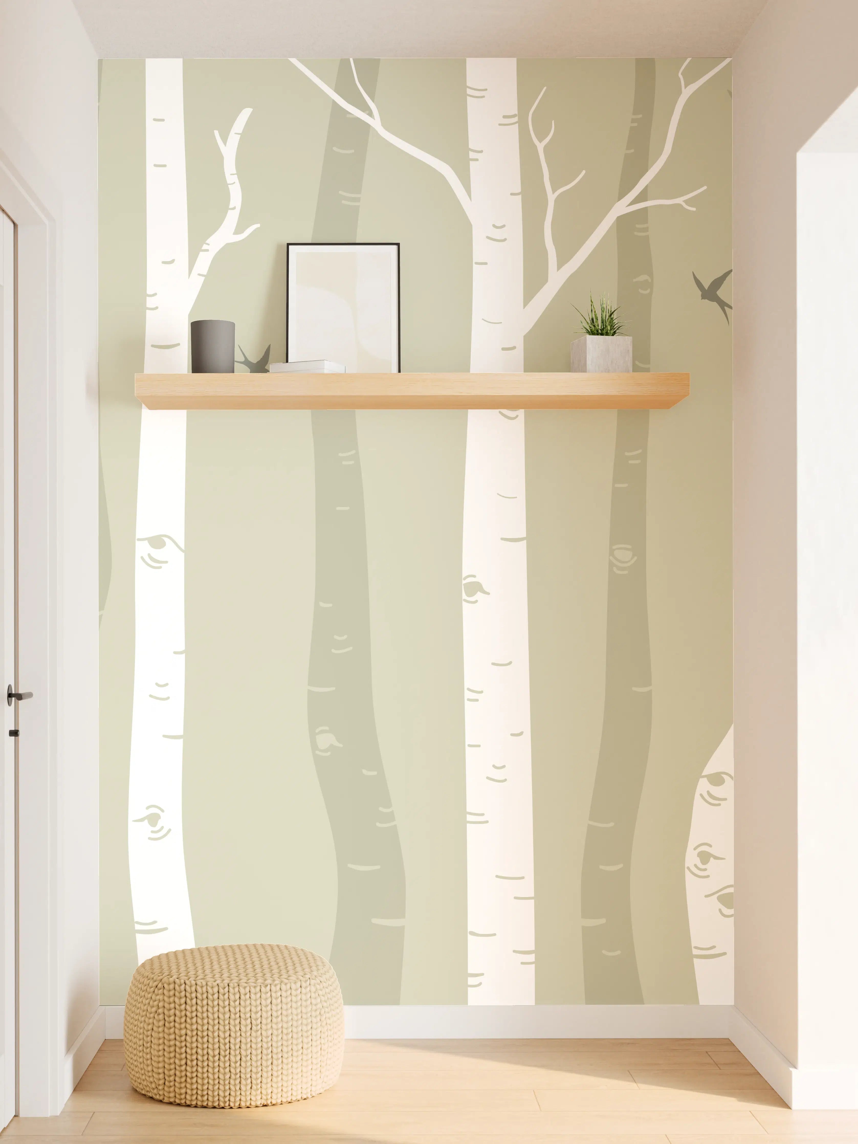 Wandverkleidung Flur - Malerische Waldszene mit Birken