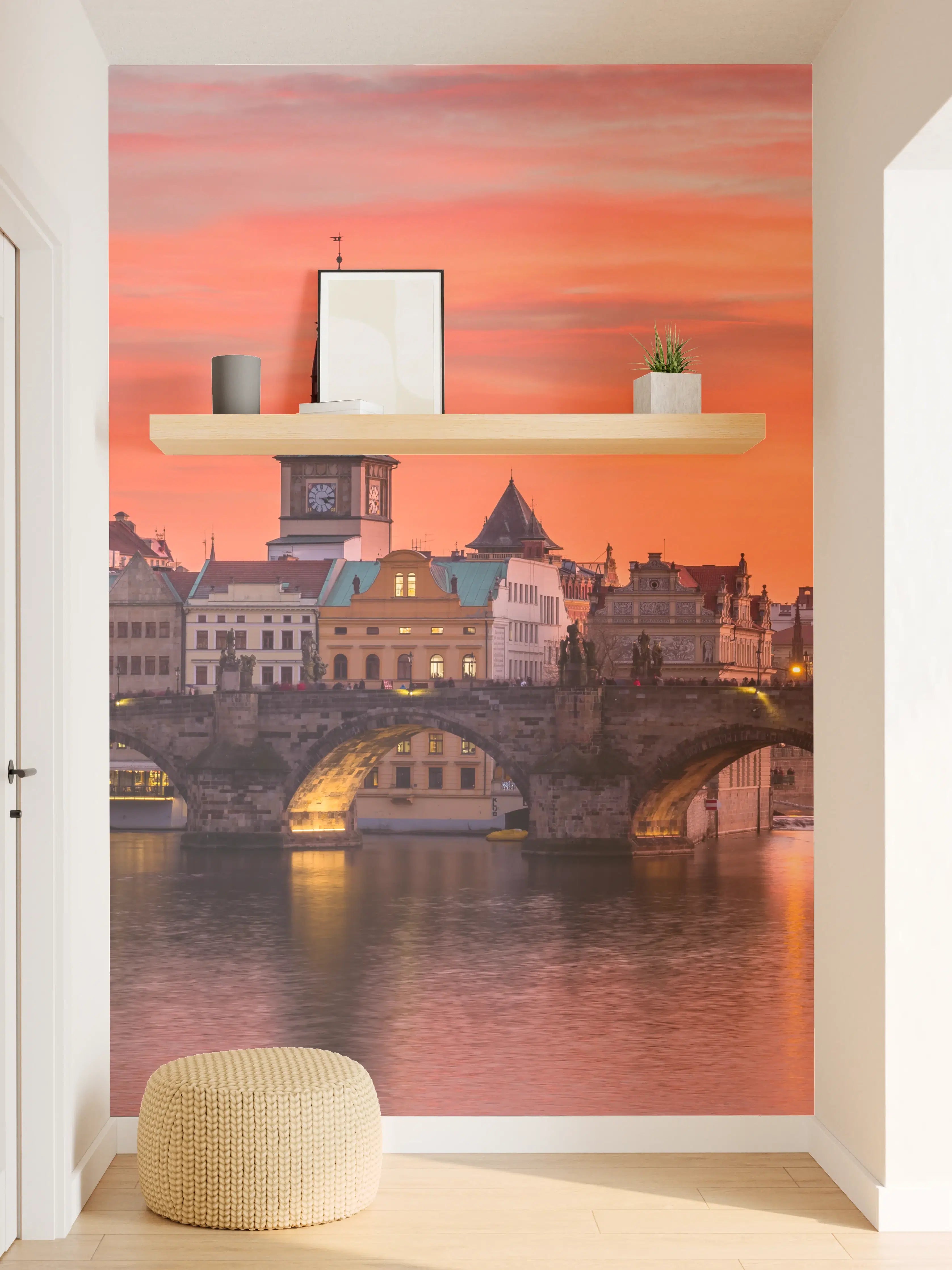 Wandverkleidung Flur - Malerischer Sonnenuntergang über der Prager Burg