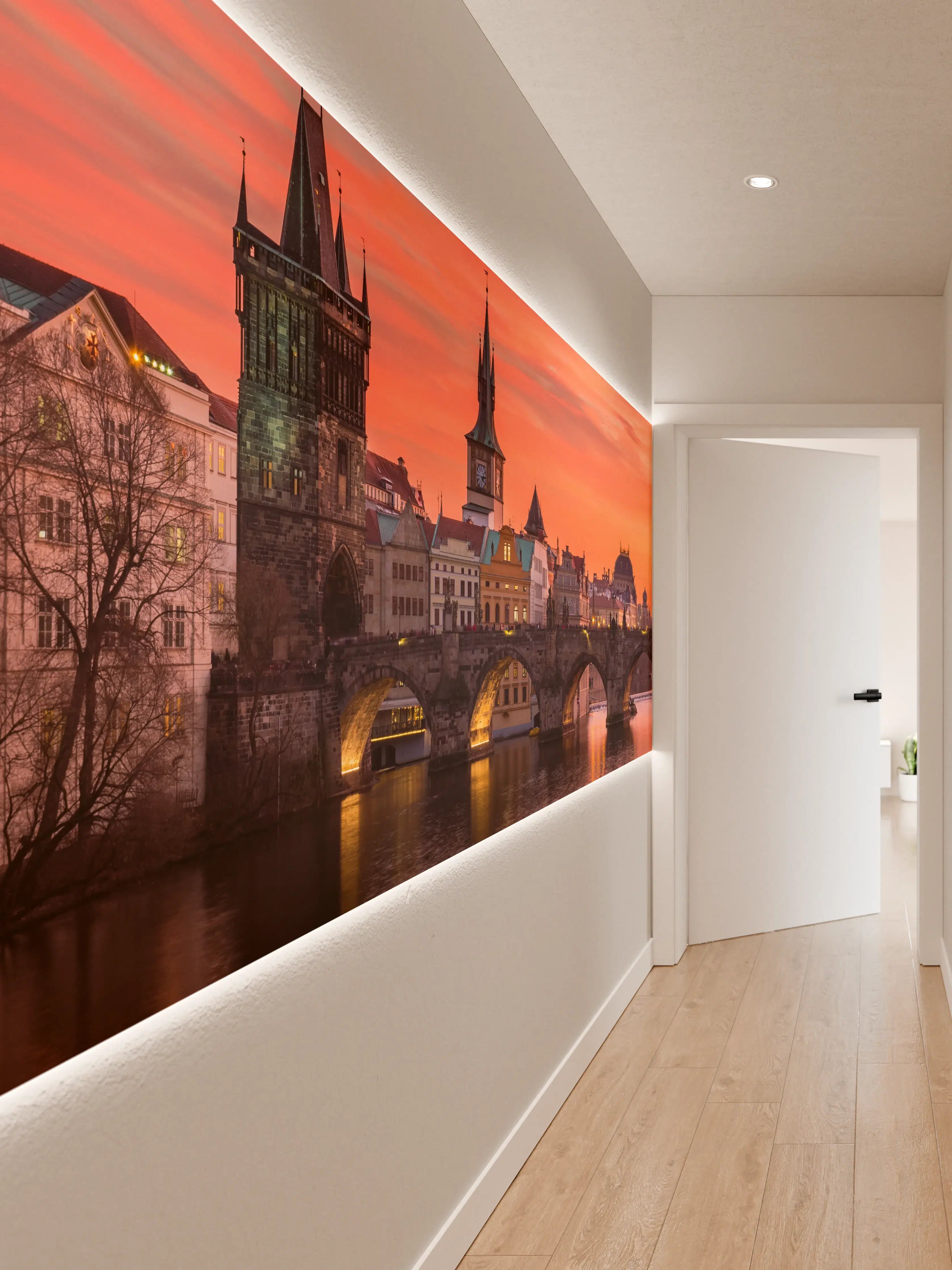 Wandverkleidung Flur - Malerischer Sonnenuntergang über der Prager Burg