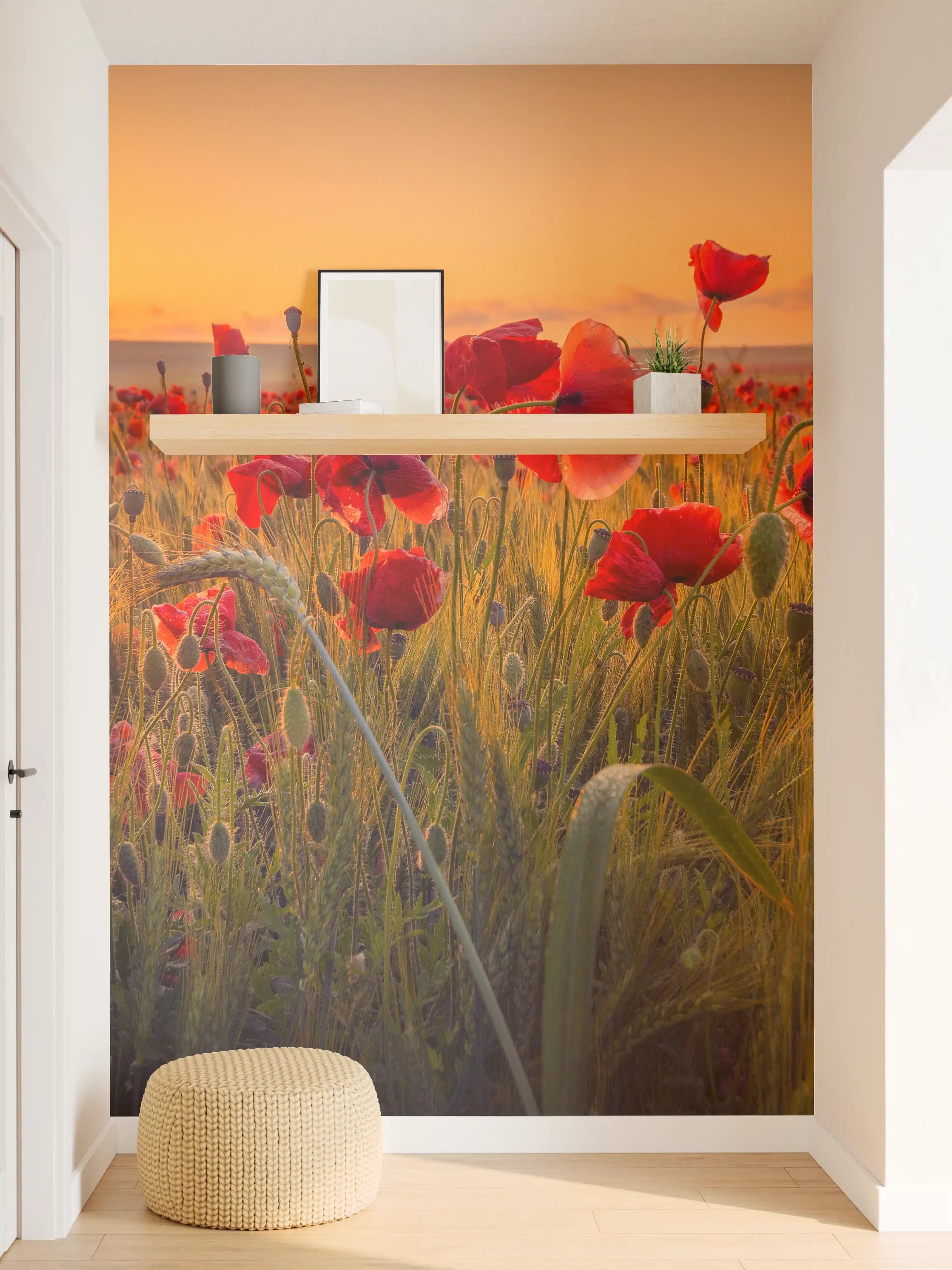 Wandverkleidung Flur - Malerischer Sonnenuntergang über einem Mohnfeld