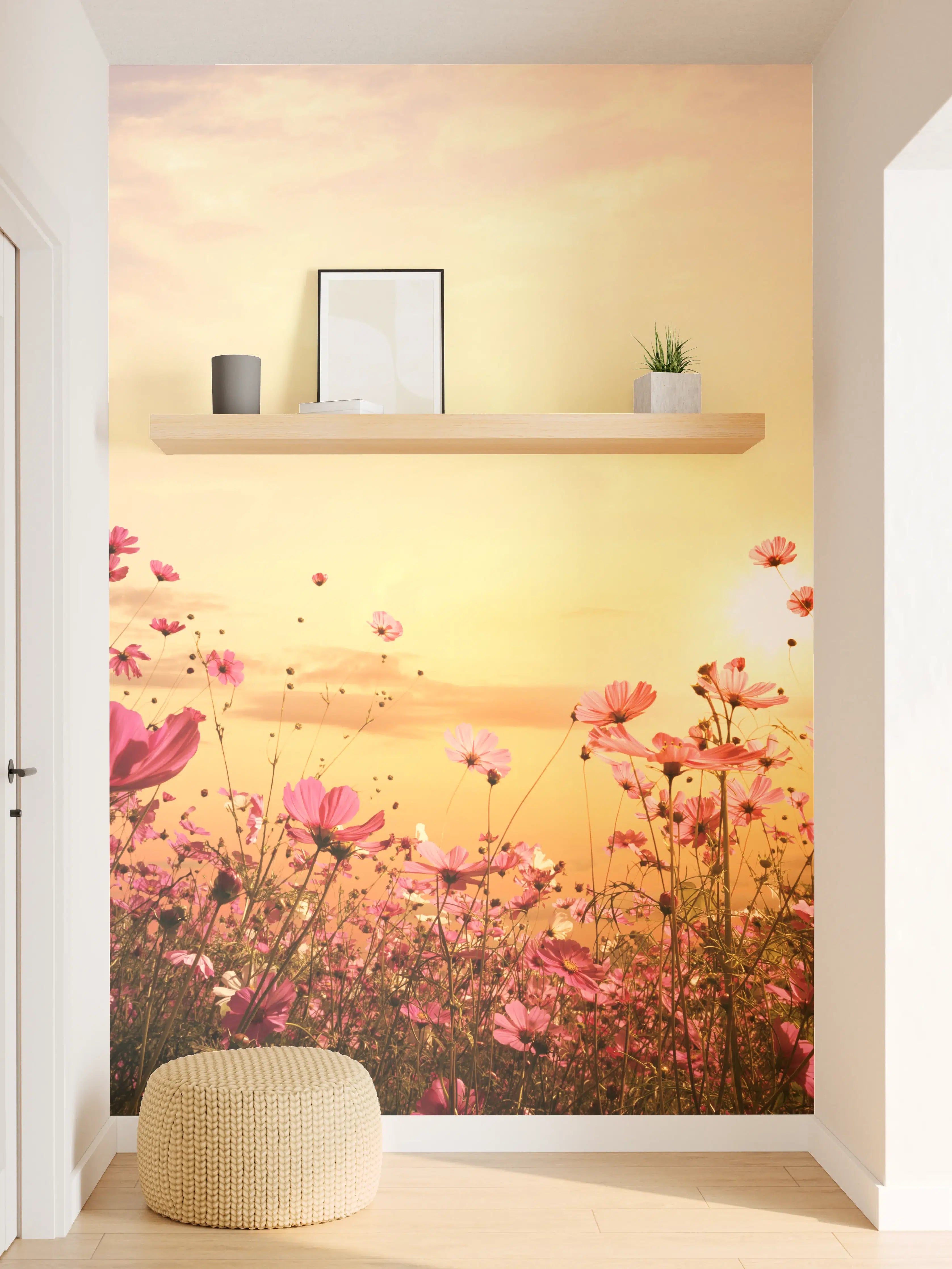 Wandverkleidung Flur - Malerischer Sonnenuntergang über einer Blumenwiese