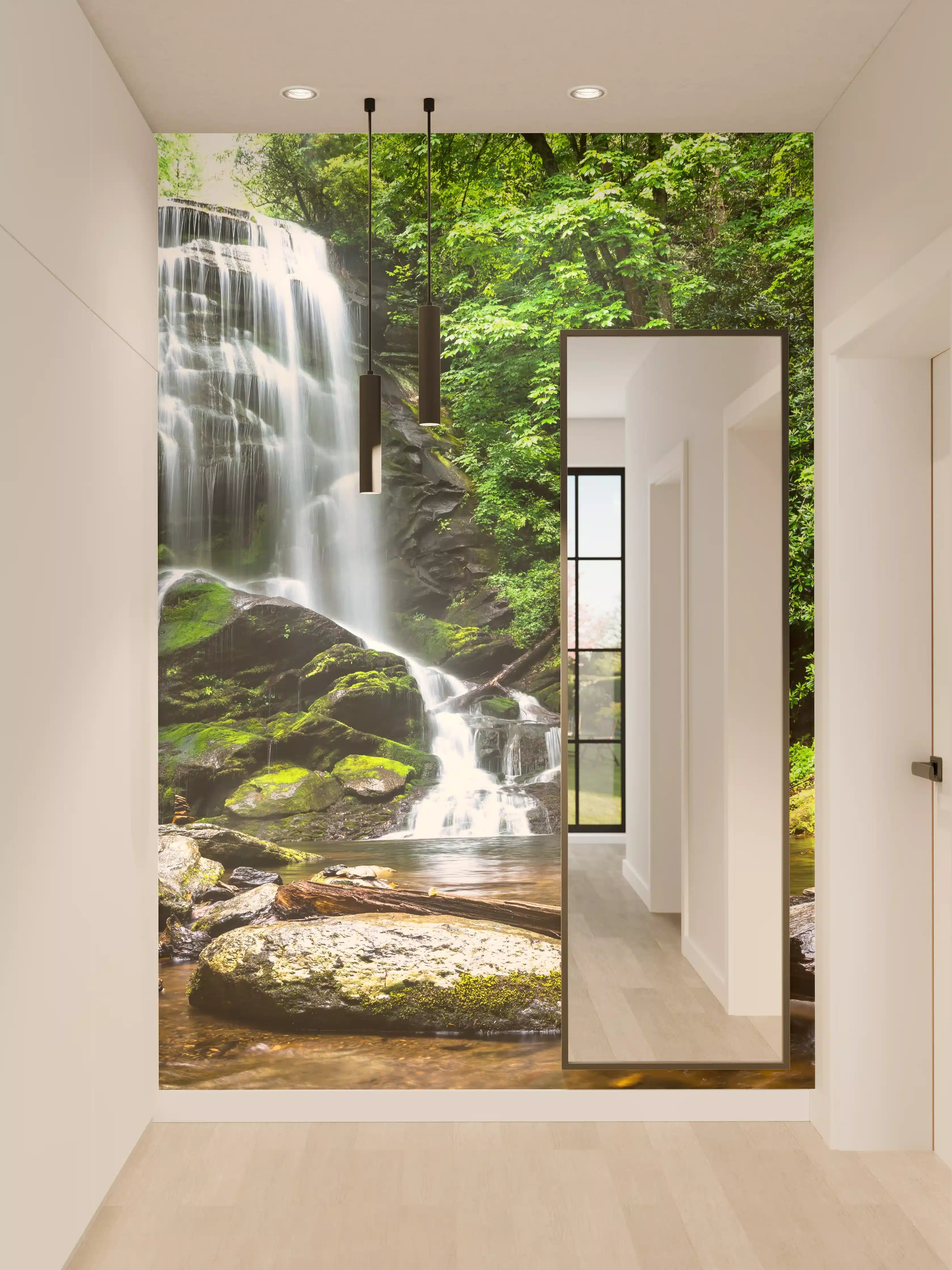 Wandverkleidung Flur - Malownicza Wasserfall im grünen Dschungel