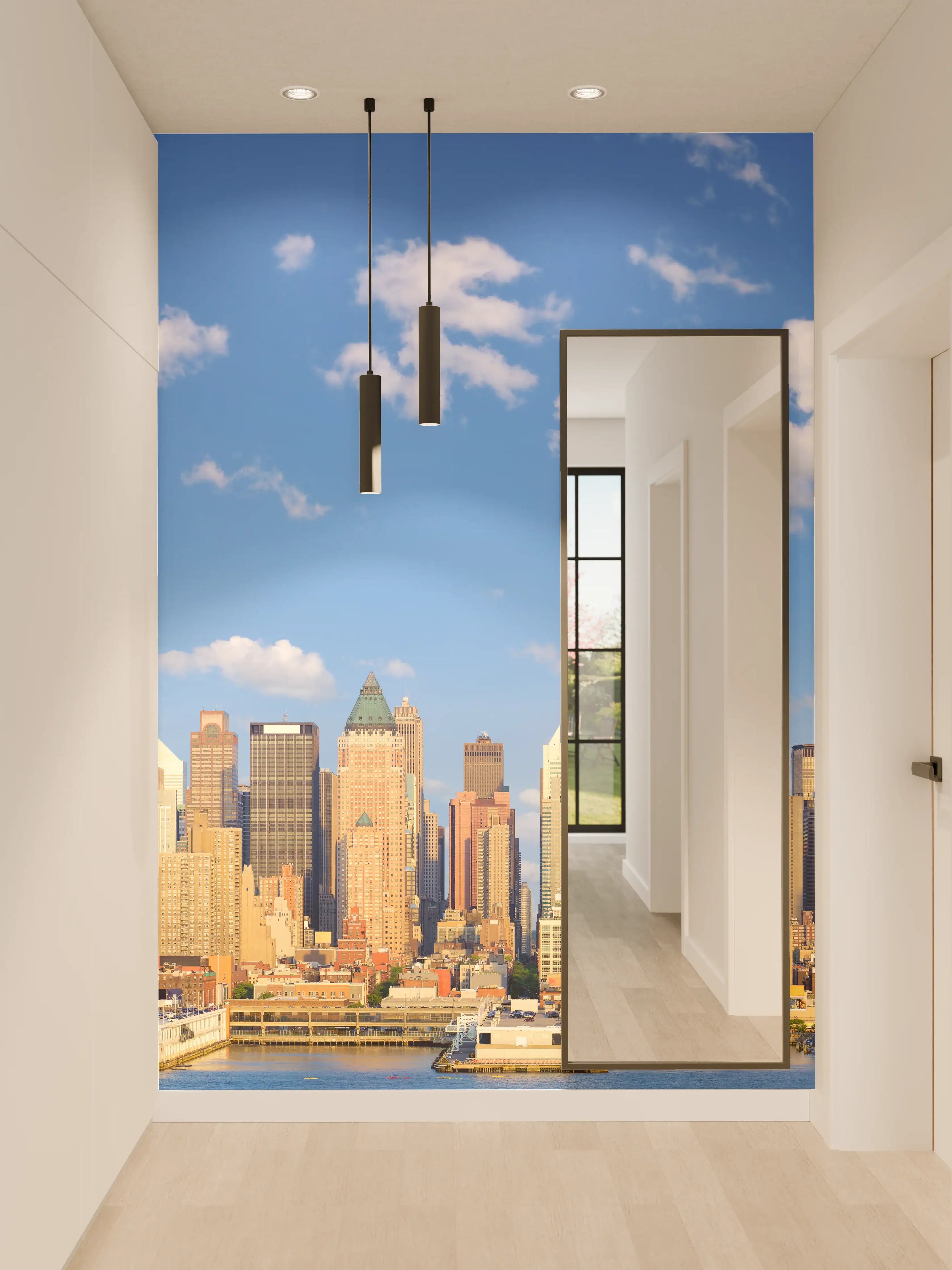 Wandverkleidung Flur - Manhattan Skyline Blau-Beige