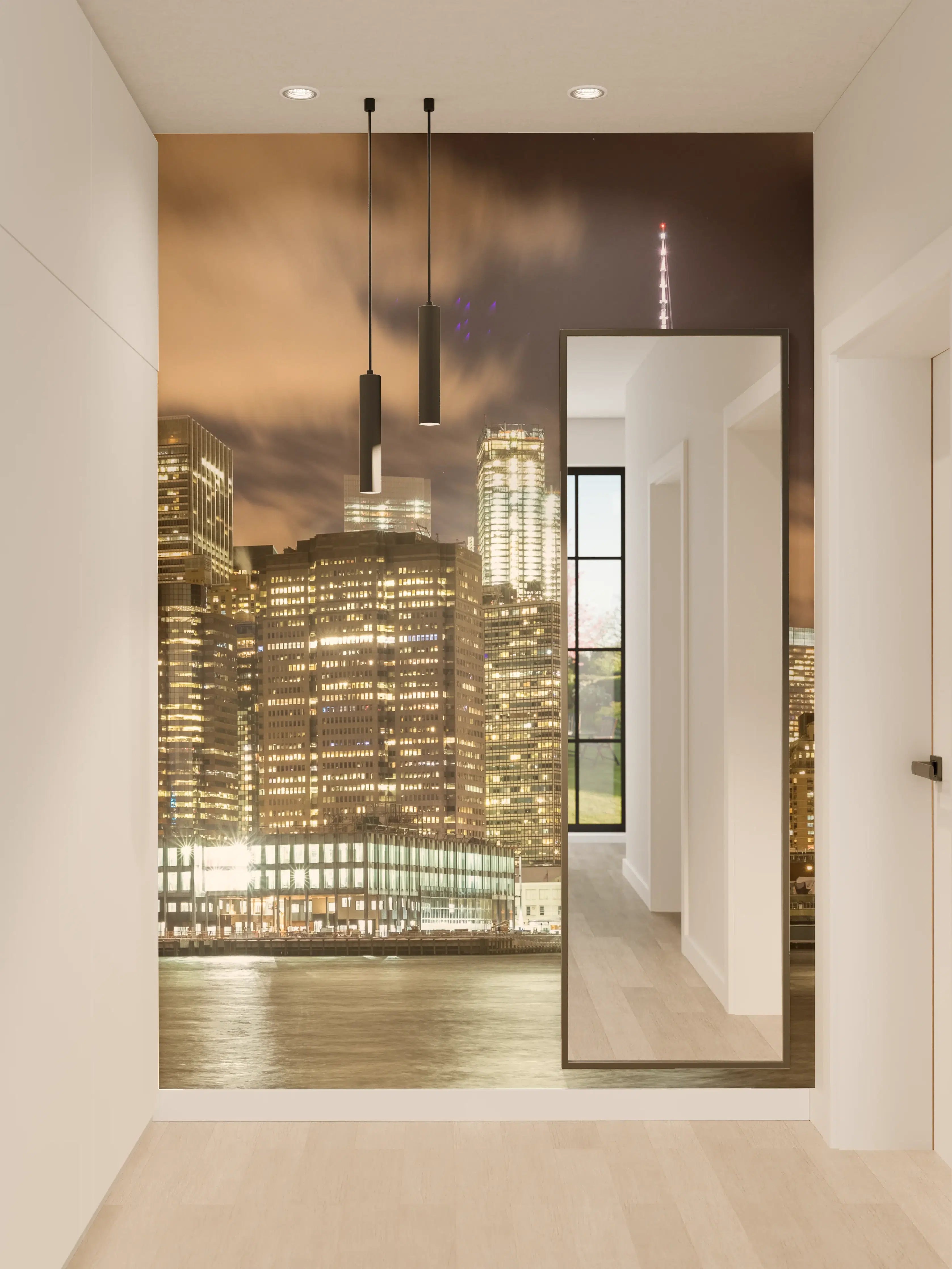 Wandverkleidung Flur - Manhattan Skyline im Glanz der Nacht