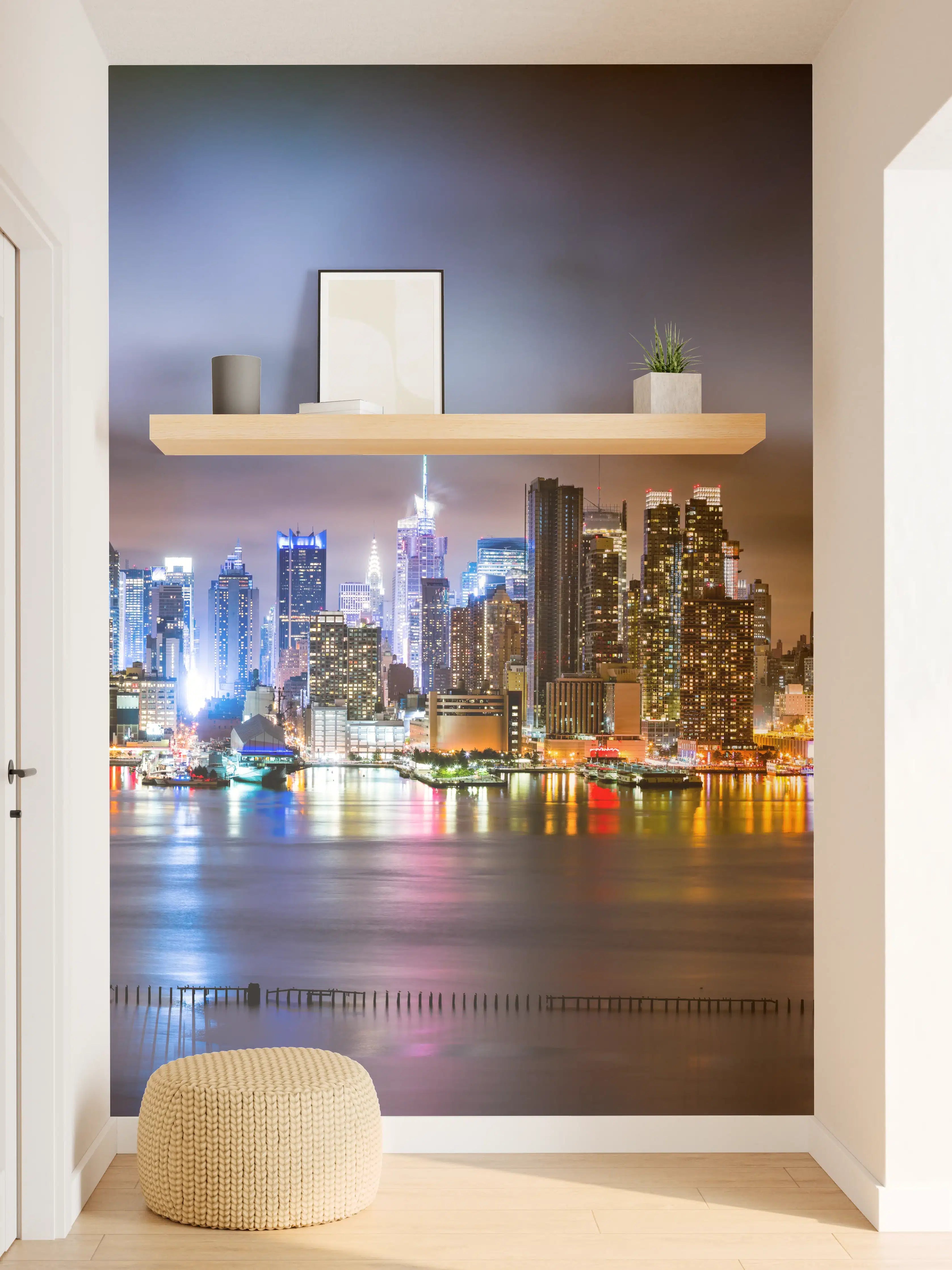 Wandverkleidung Flur - Manhattan Skyline im nächtlichen Panorama