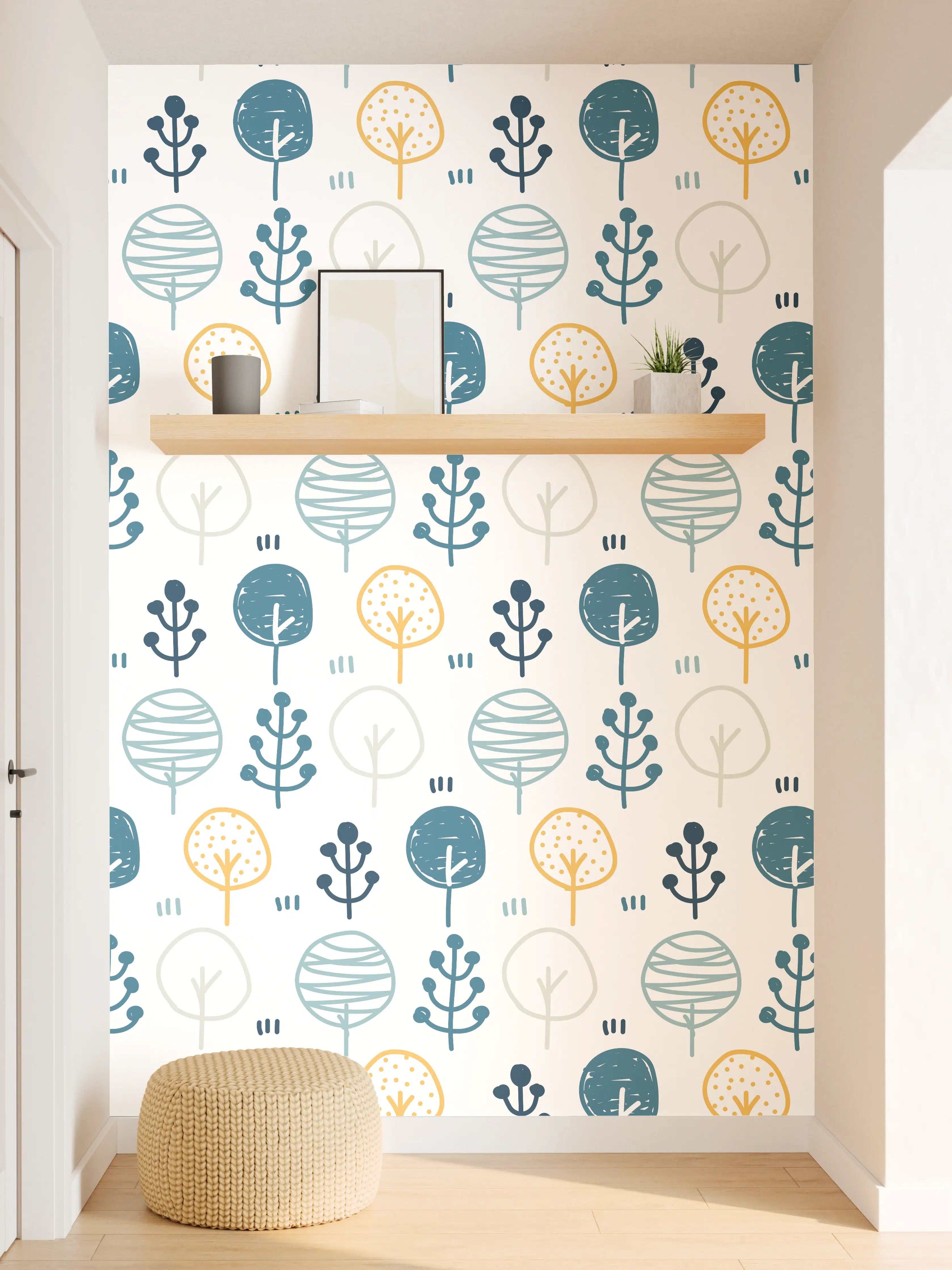 Wandverkleidung Flur - Maritimes Blau-Gelb Musterdesign