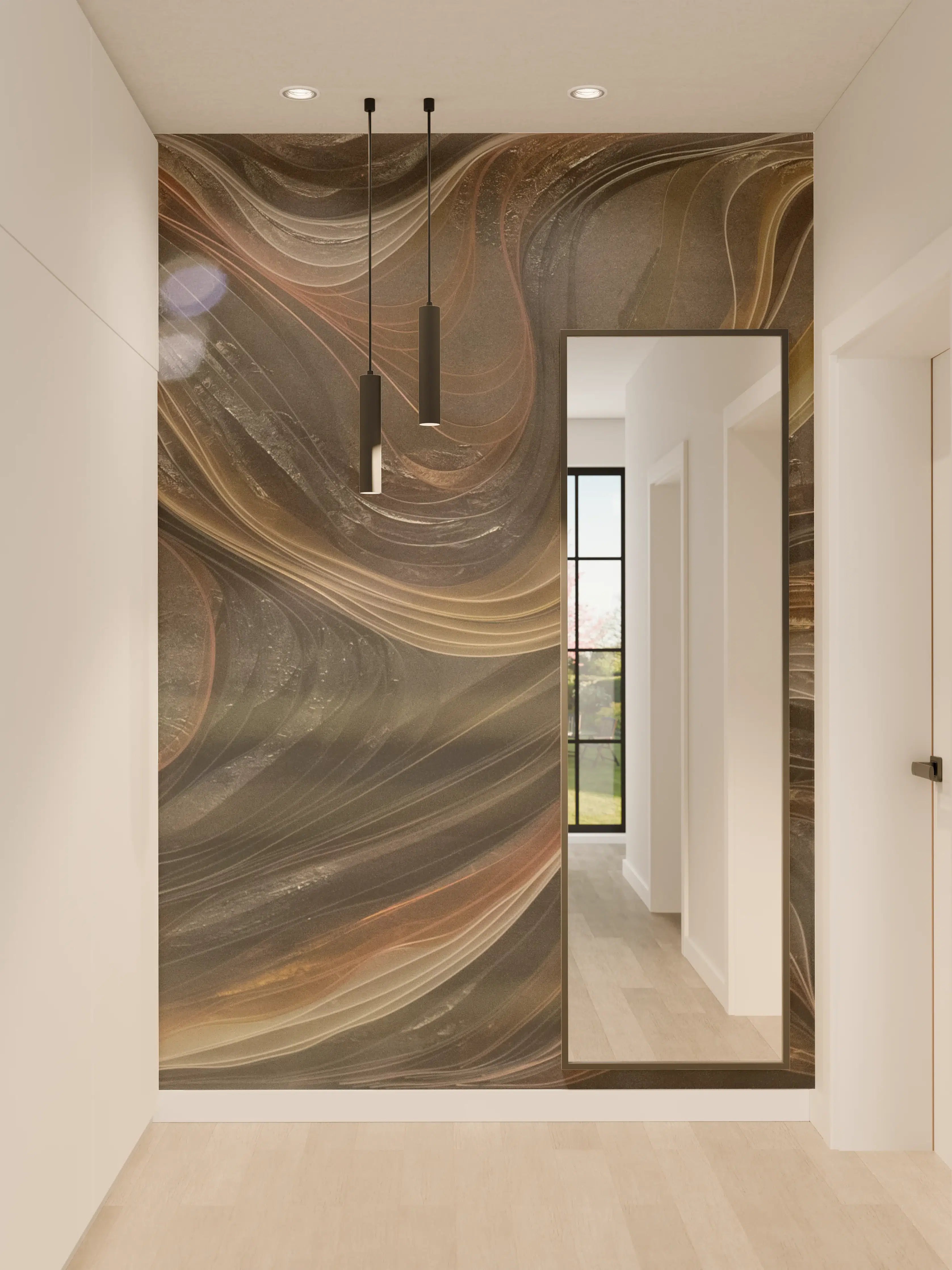 Wandverkleidung Flur - Marmor-Design mit warmen Farbtönen