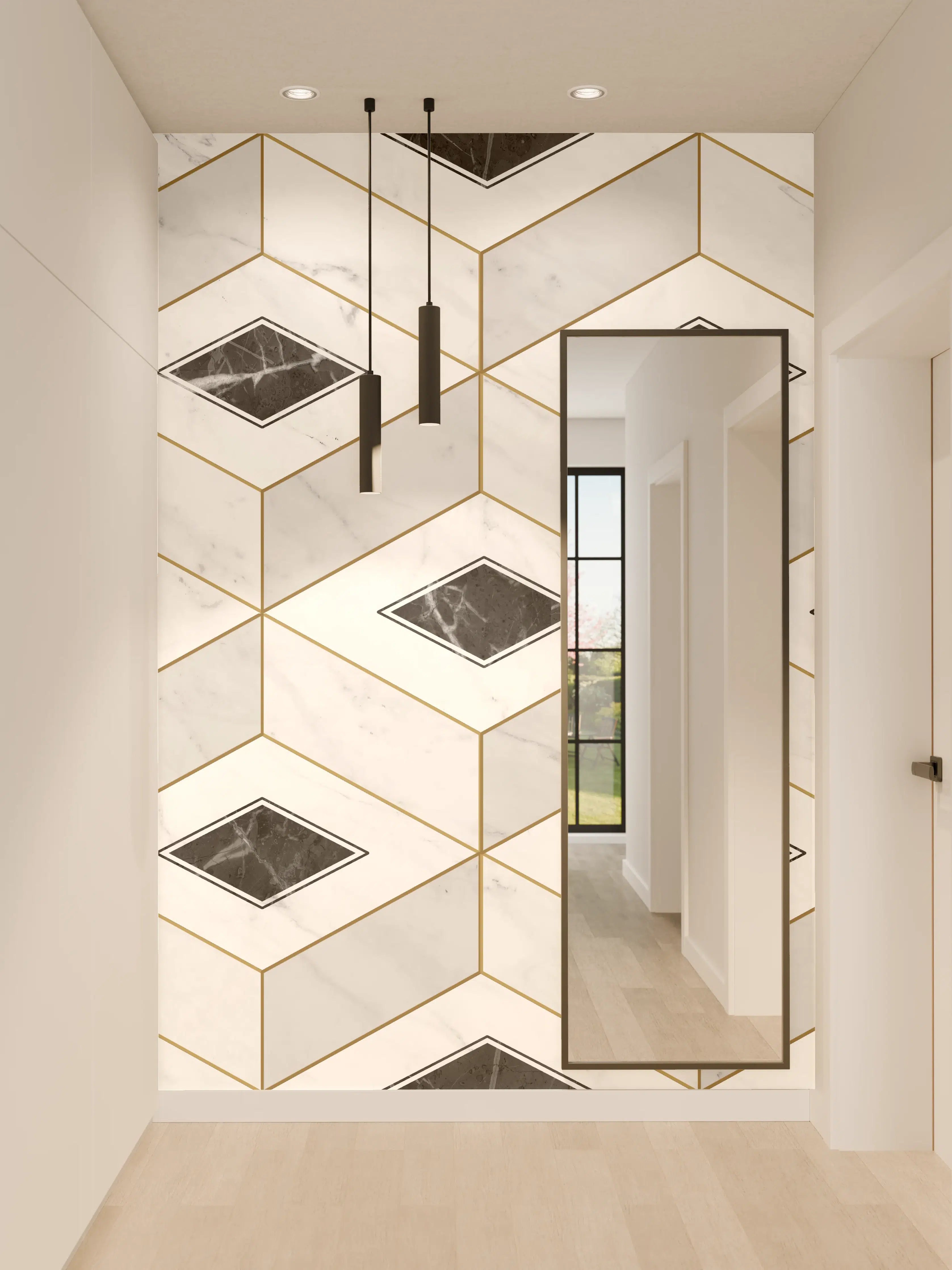 Wandverkleidung Flur - Marmor Textur - 3D Design