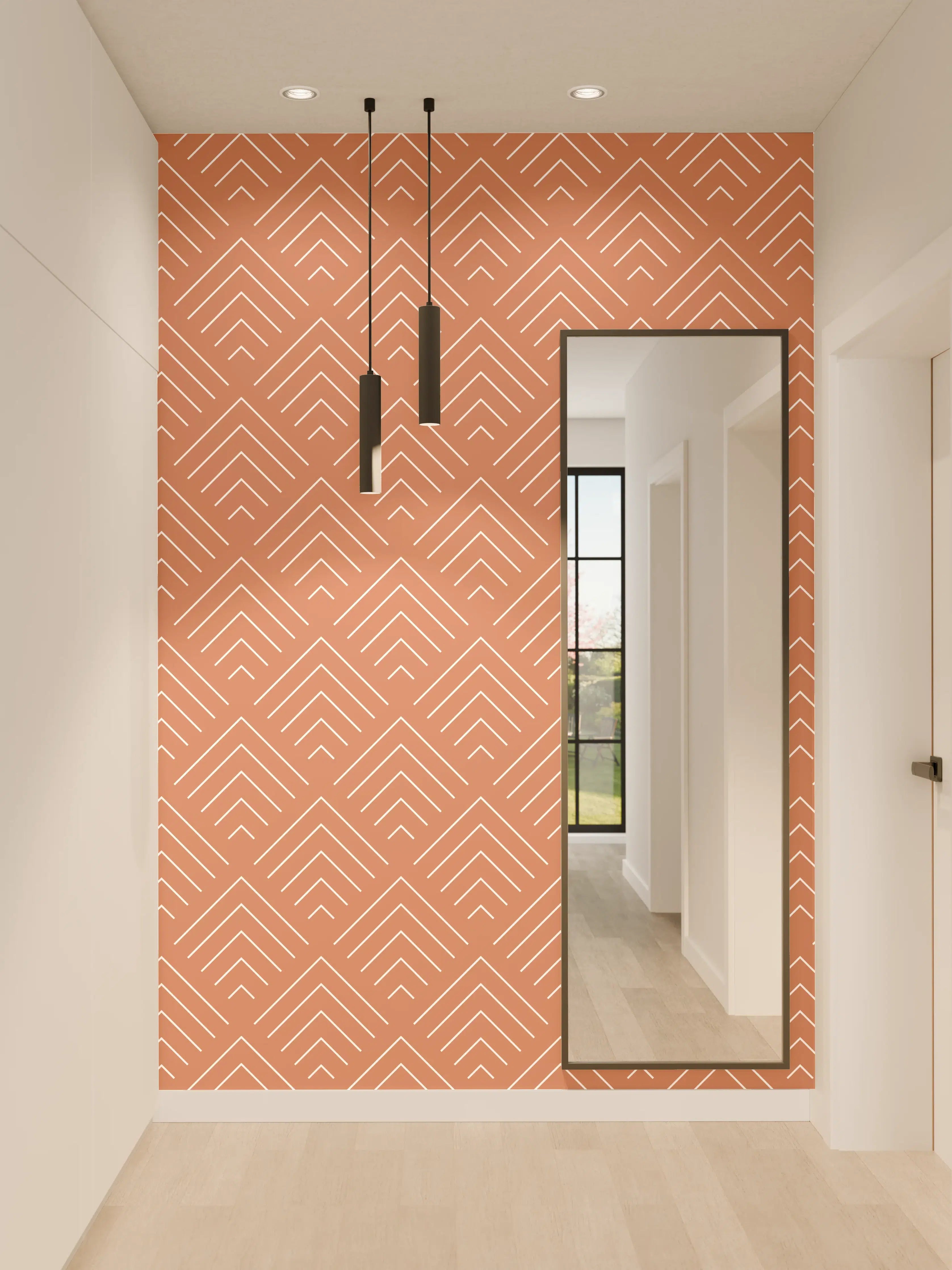 Wandverkleidung Flur - Matte kupferfarbene Fliese mit geometrischem Muster