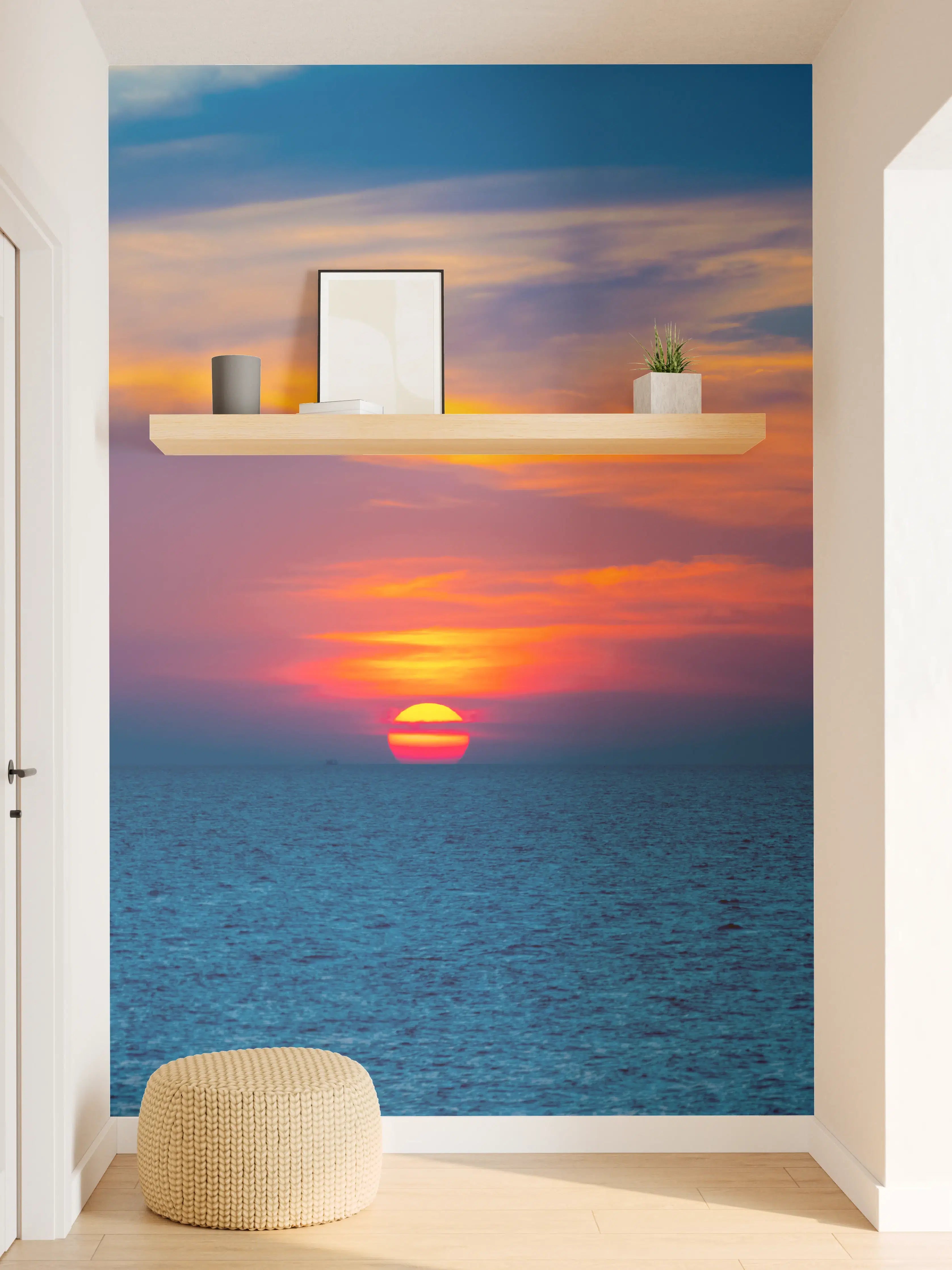 Wandverkleidung Flur - Meer-Sonnenuntergang Blau-Orange
