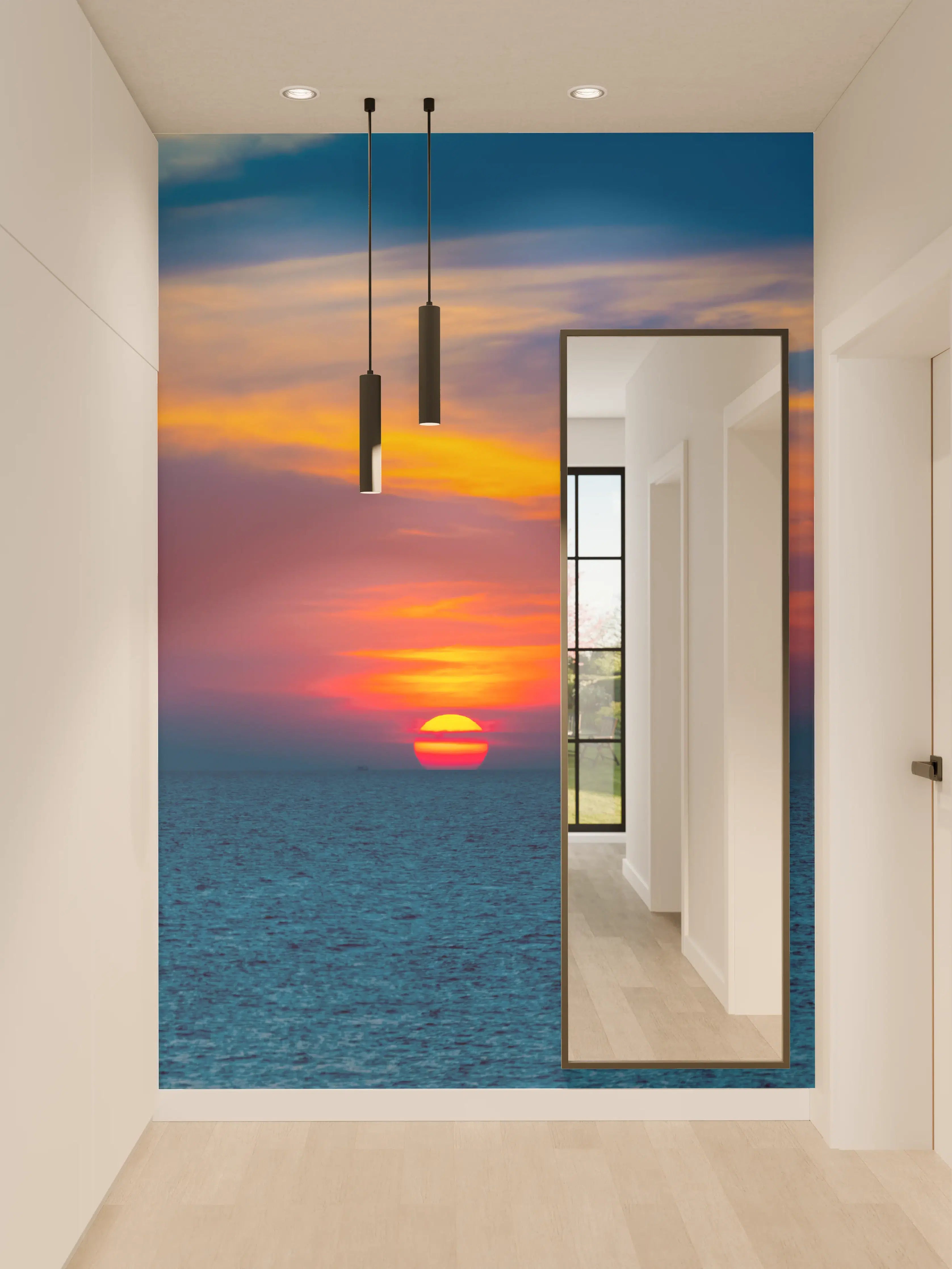 Wandverkleidung Flur - Meer-Sonnenuntergang Blau-Orange