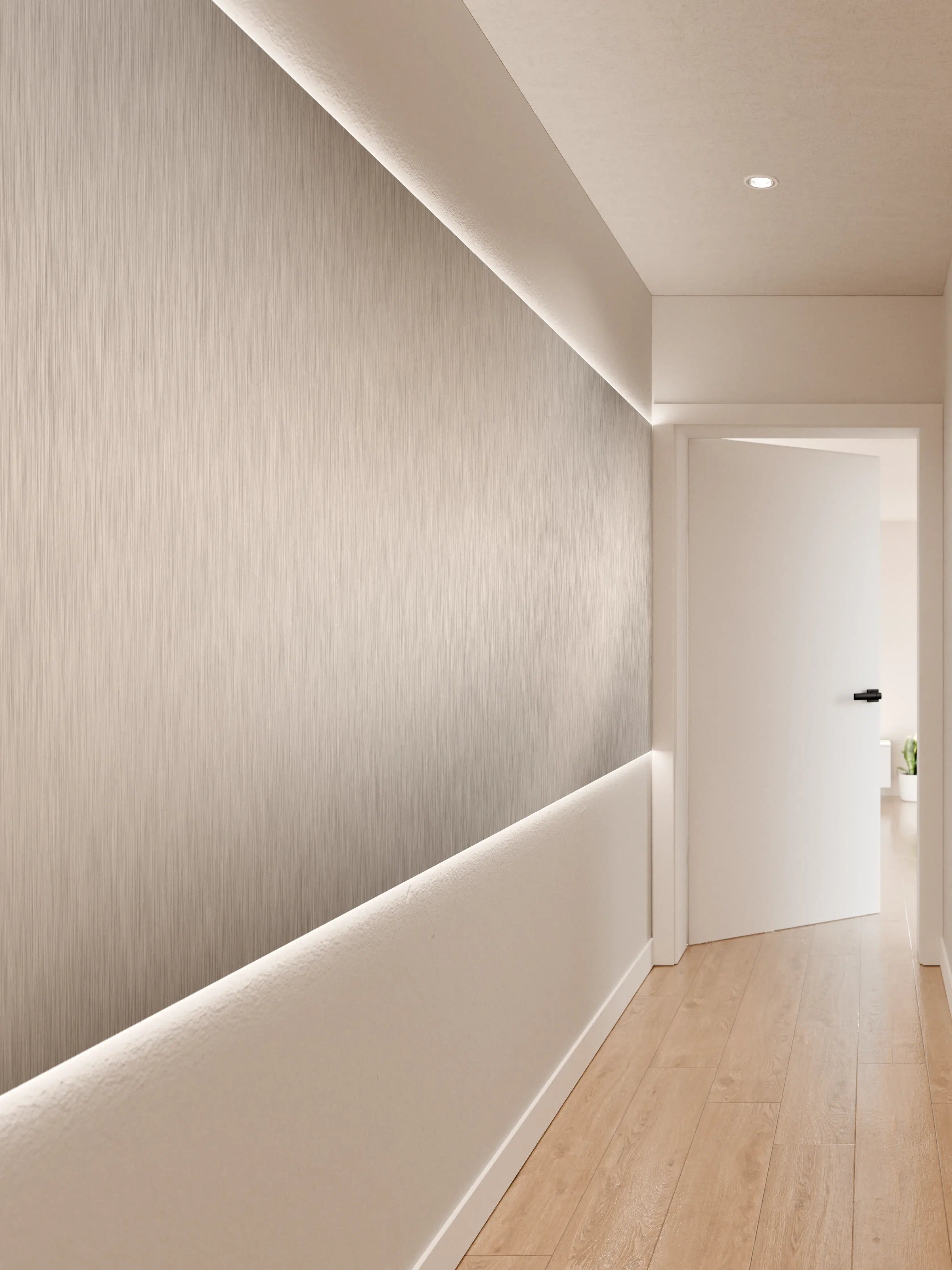 Wandverkleidung Flur - Metallische Oberflächenstruktur mit Silber- und Grau-Tönen
