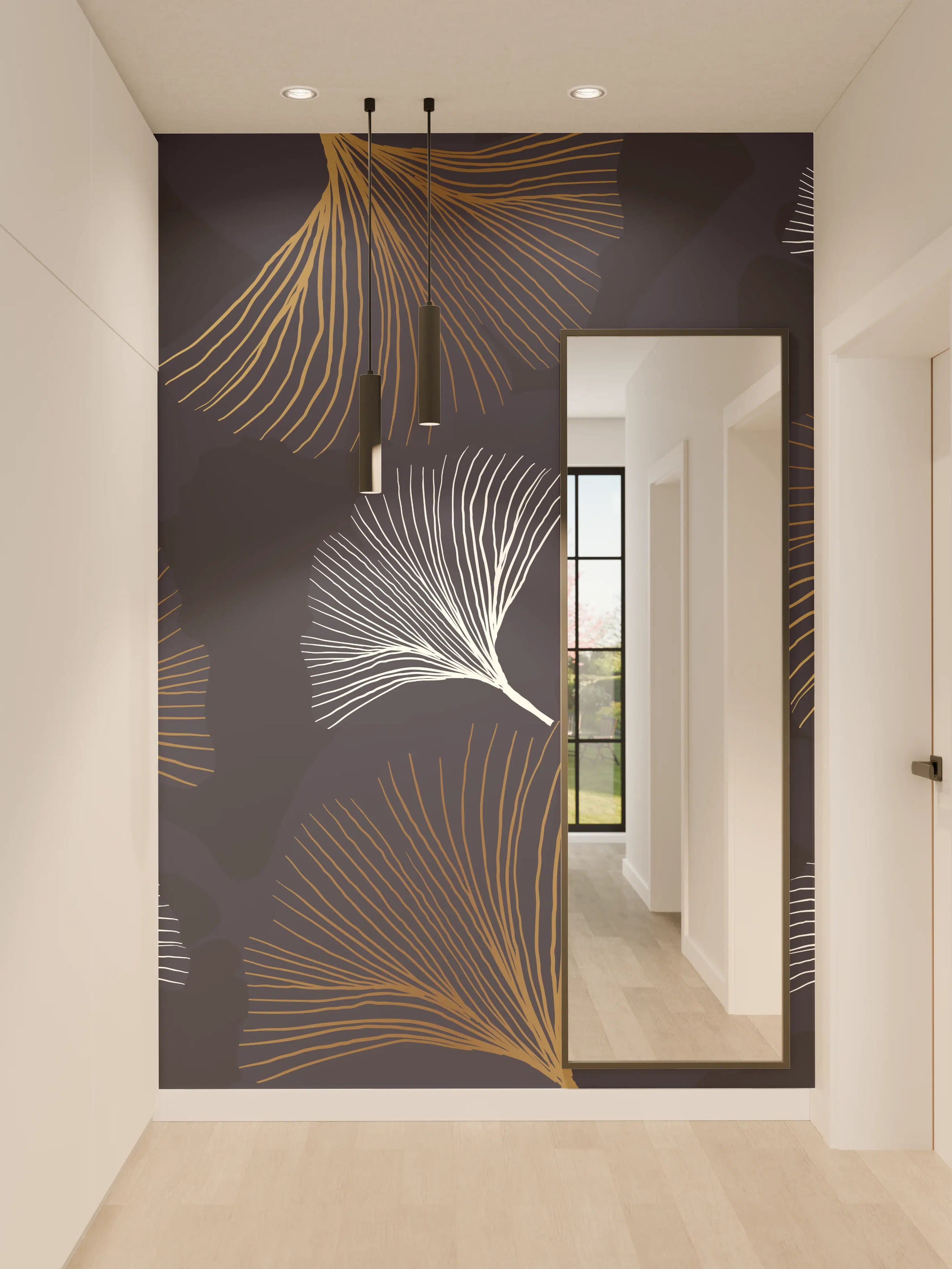 Wandverkleidung Flur - Metallischer Farn-Musterdruck