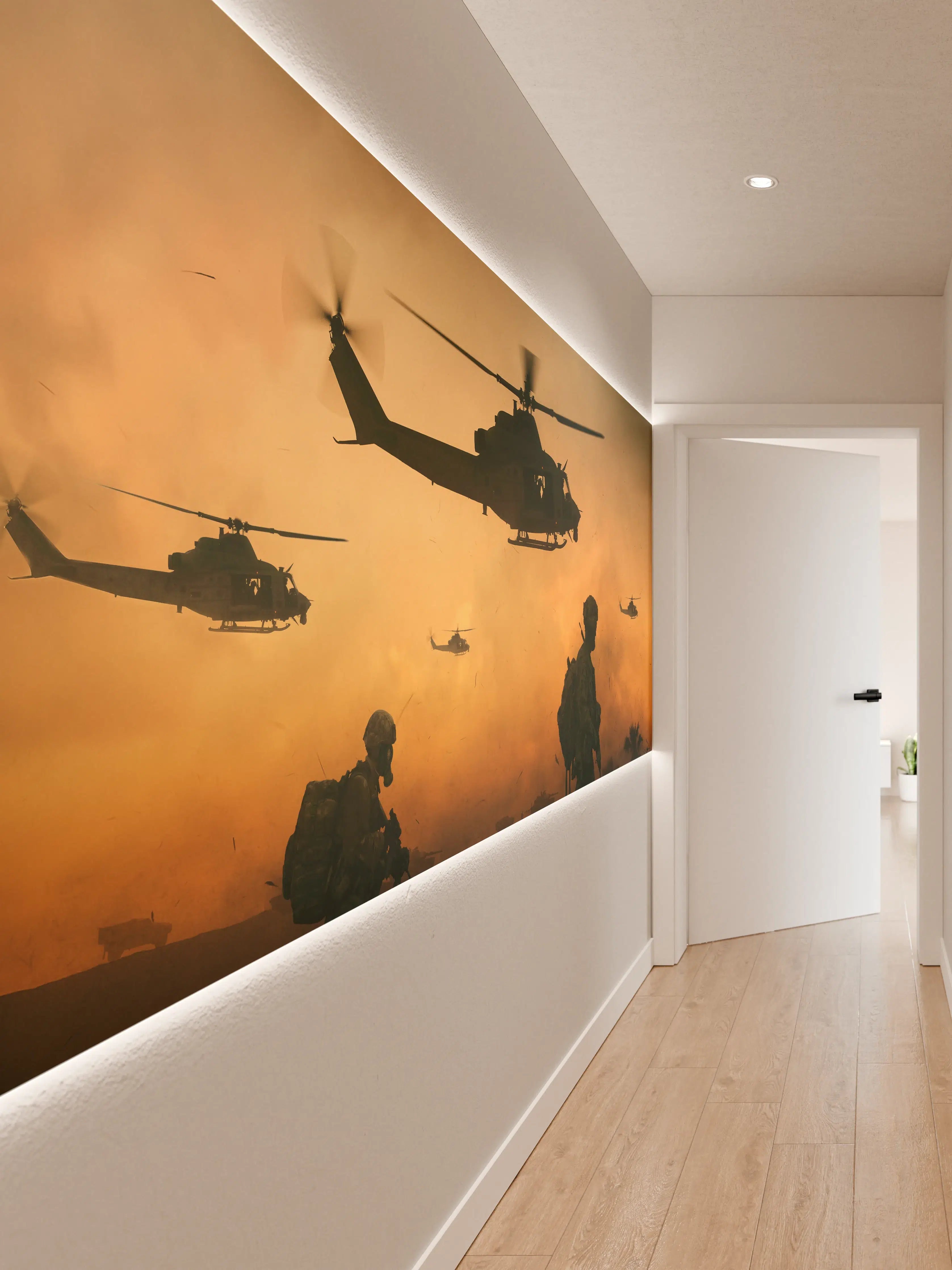 Wandverkleidung Flur - Militär und Hubschrauber auf dem Weg zum Schlachtfeld