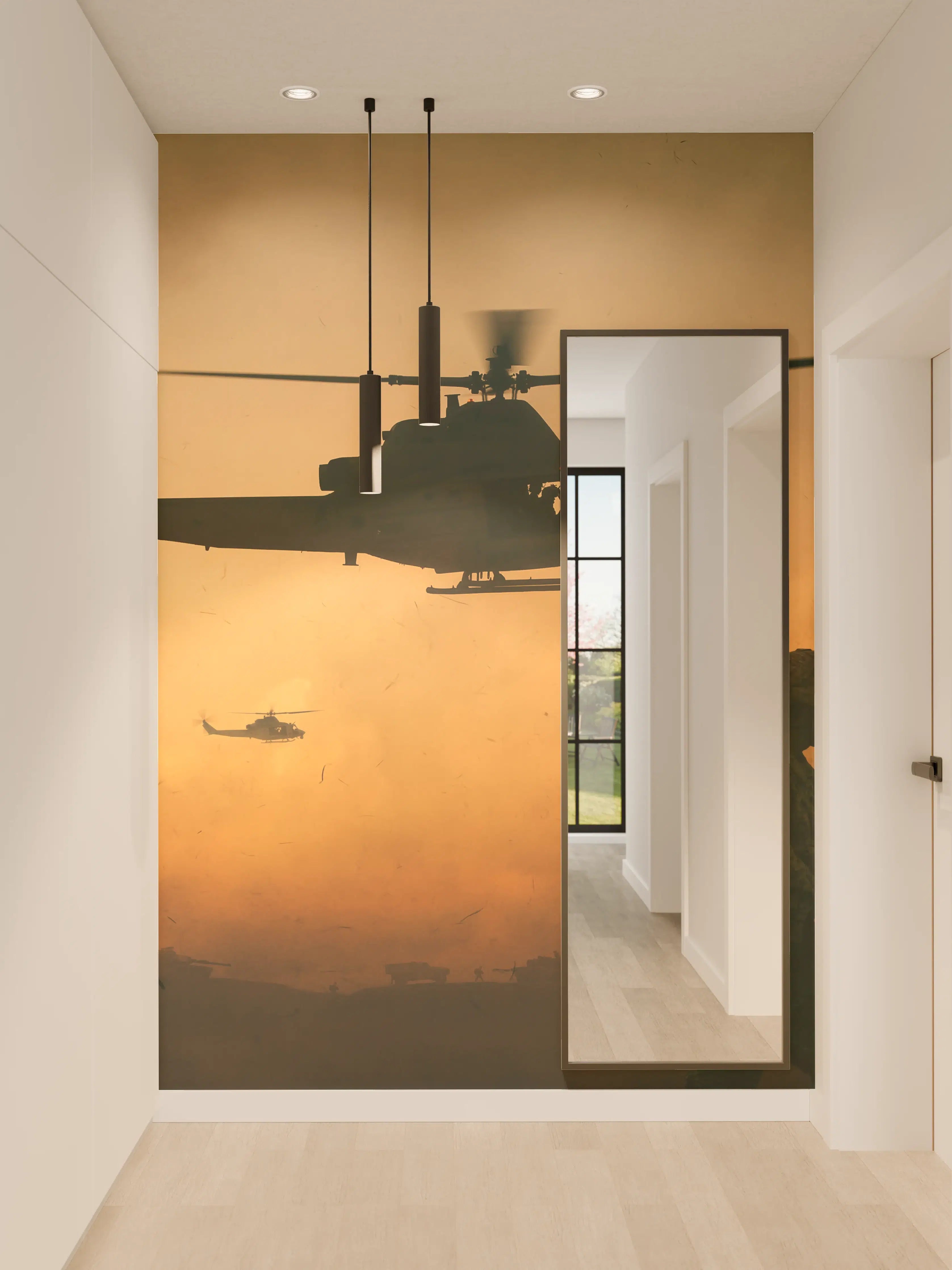 Wandverkleidung Flur - Militär und Hubschrauber auf dem Weg zum Schlachtfeld