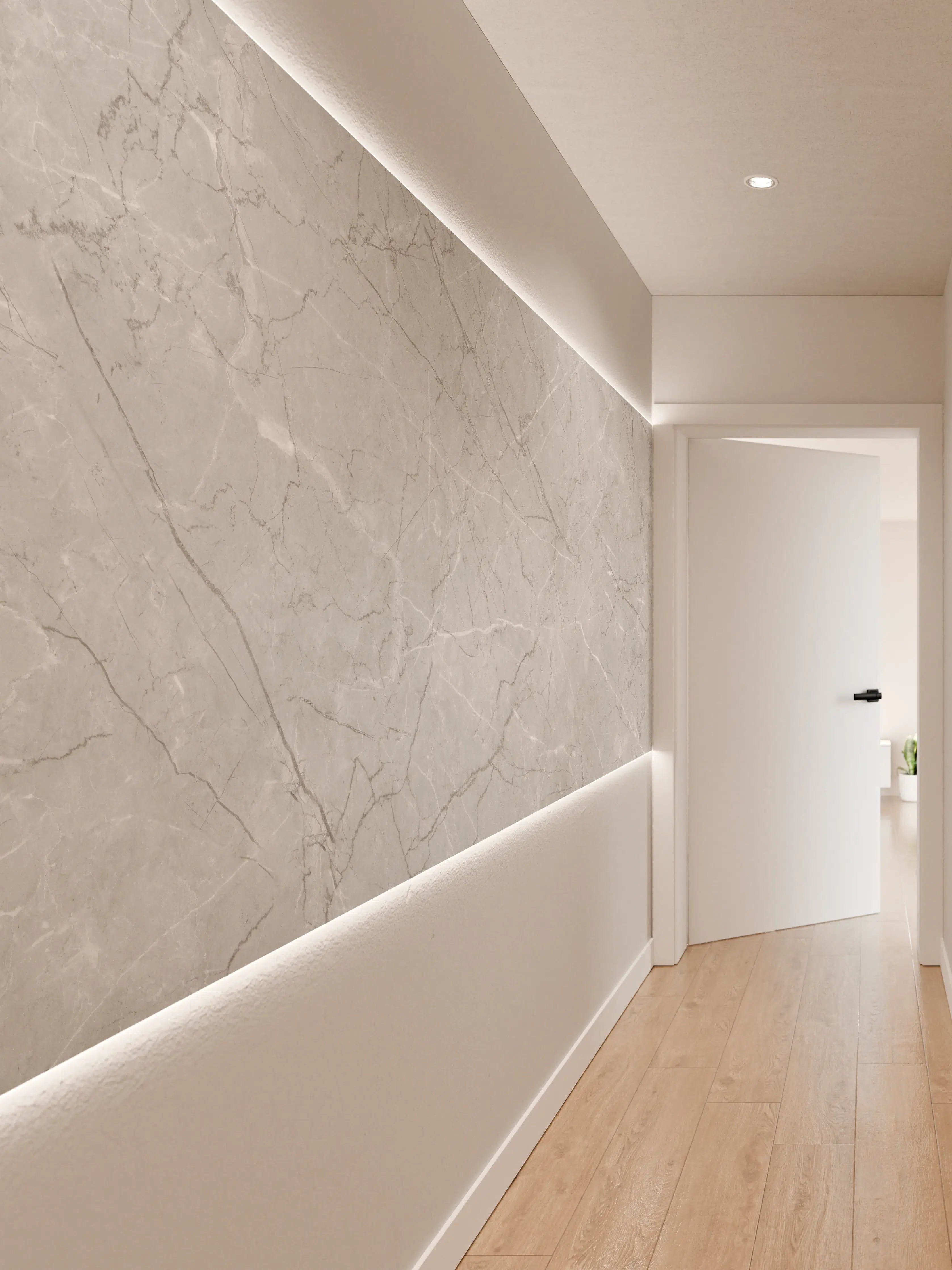 Wandverkleidung Flur - Minimalistische Marmorfläche in Weiß und Grau