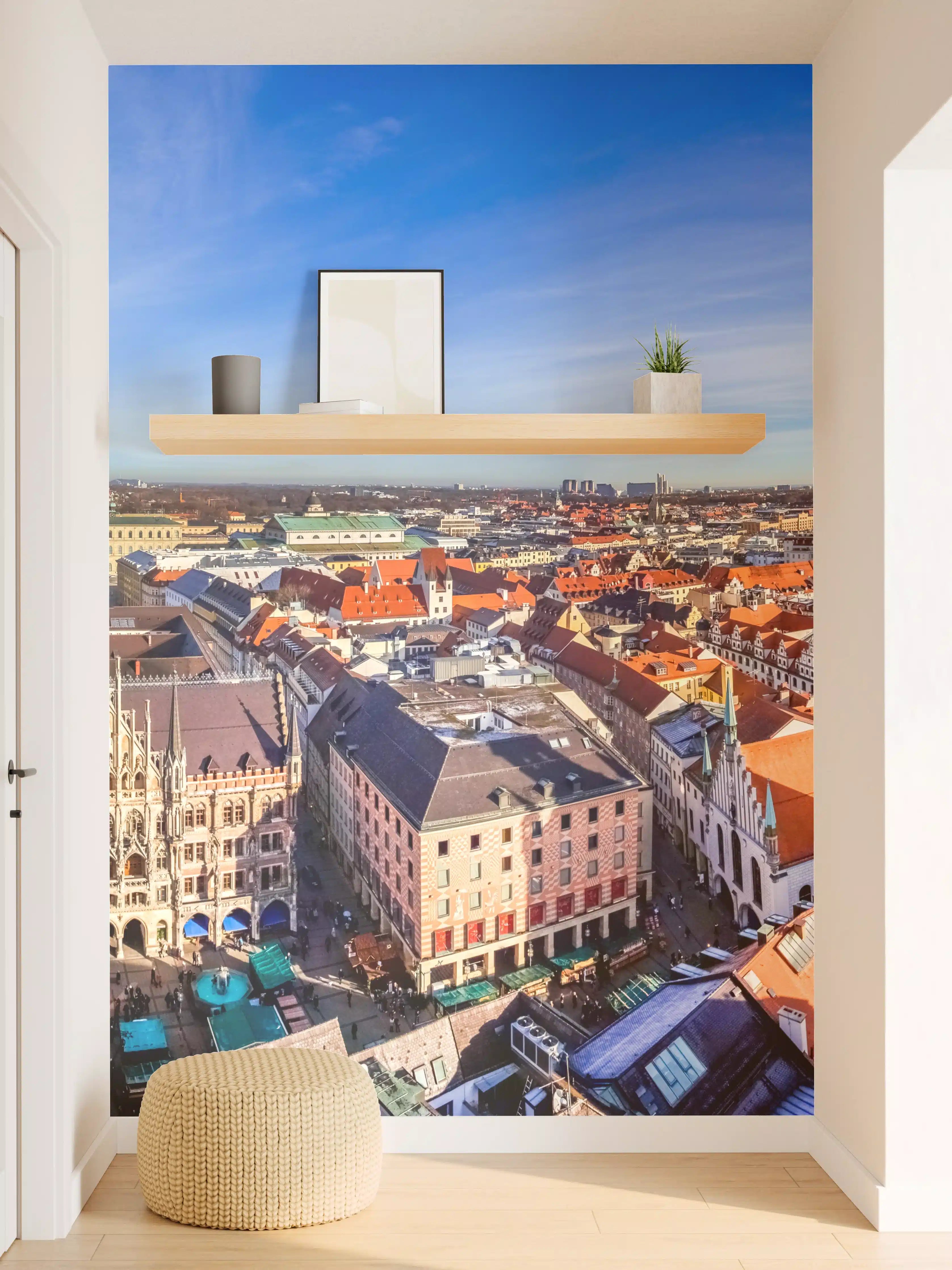 Wandverkleidung Flur - Mittagsausblick über die Stadt München