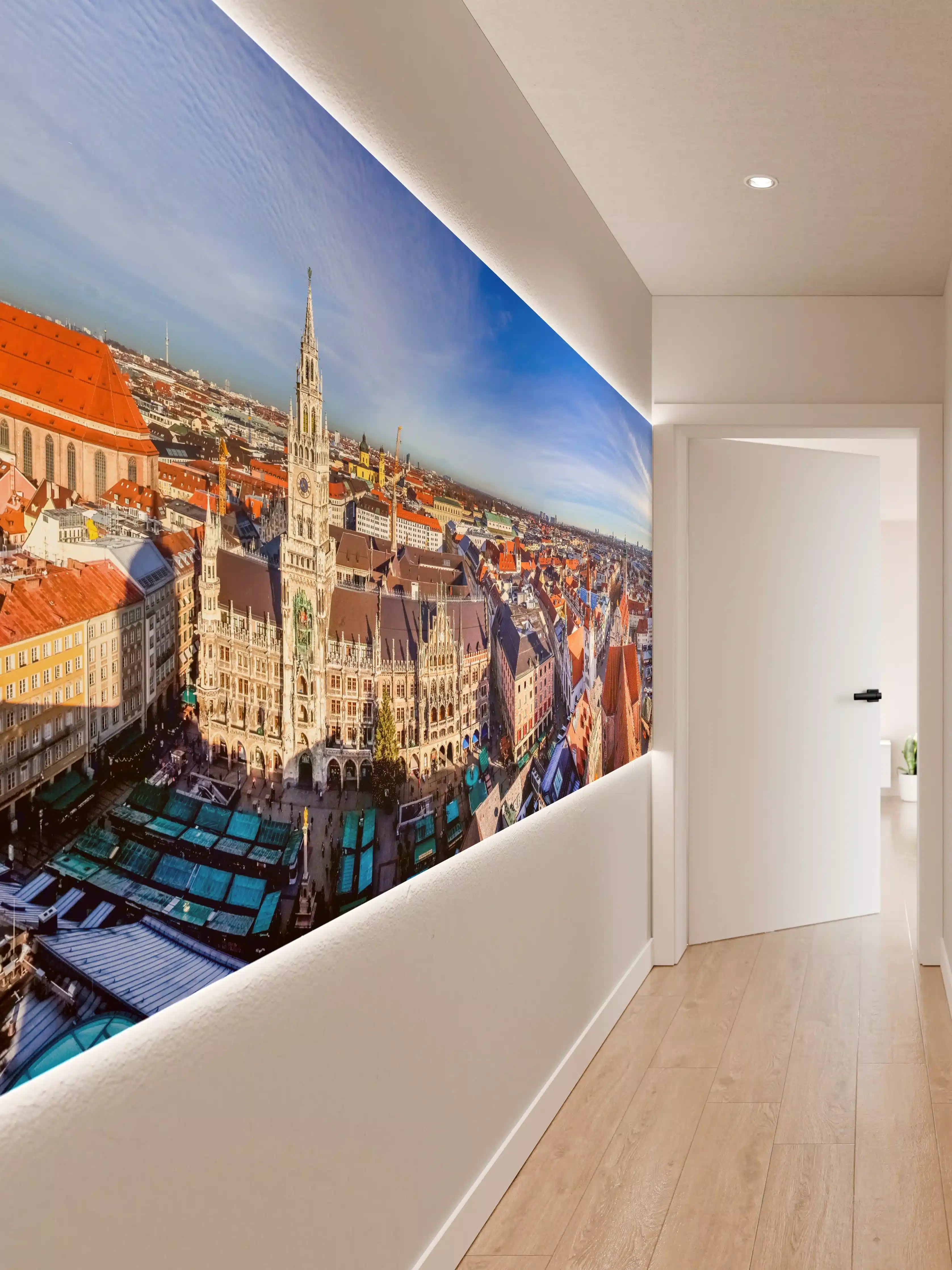 Wandverkleidung Flur - Mittagsausblick über die Stadt München