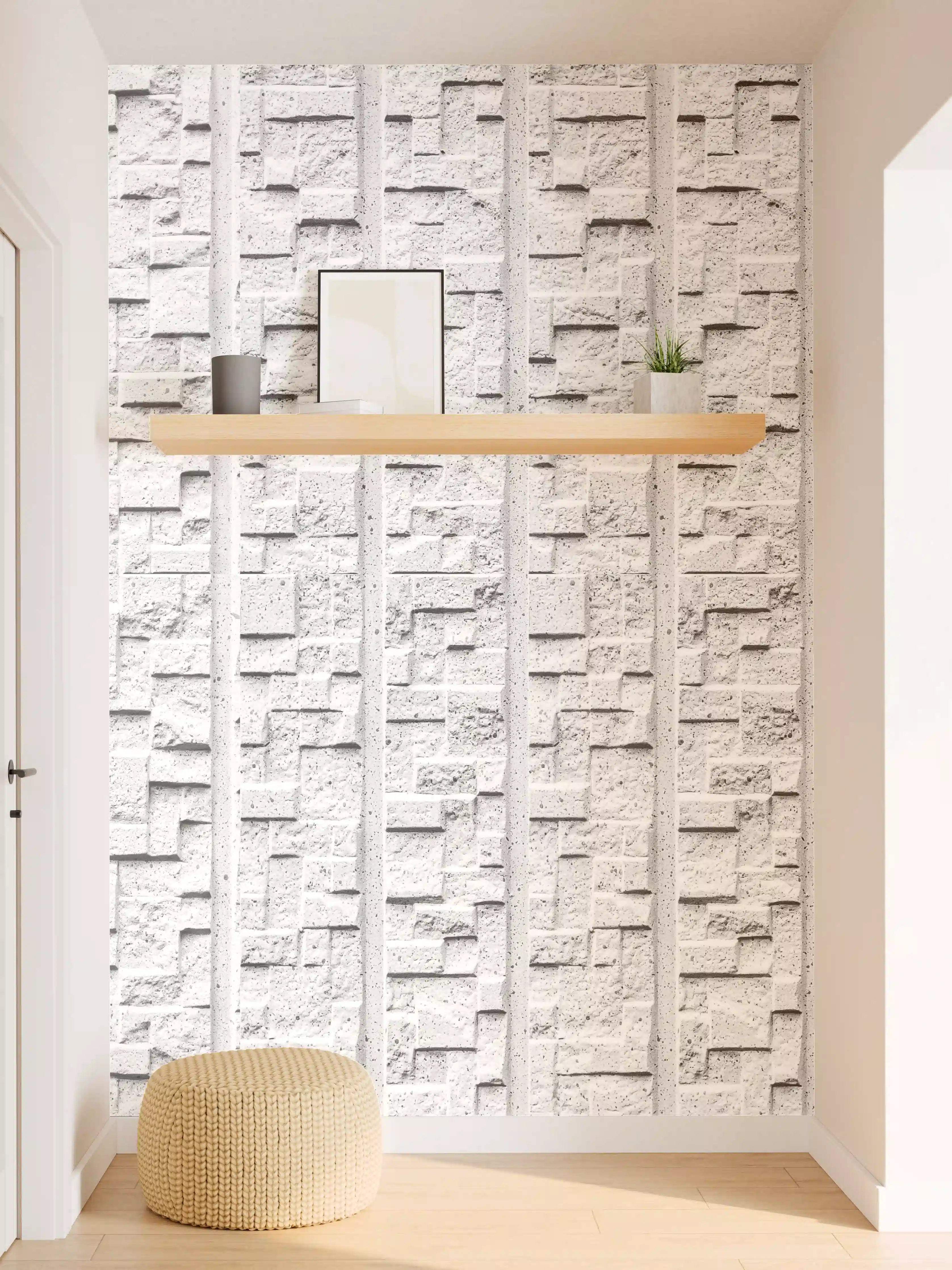 Wandverkleidung Flur - Modern weiße Steinwand mit Muster