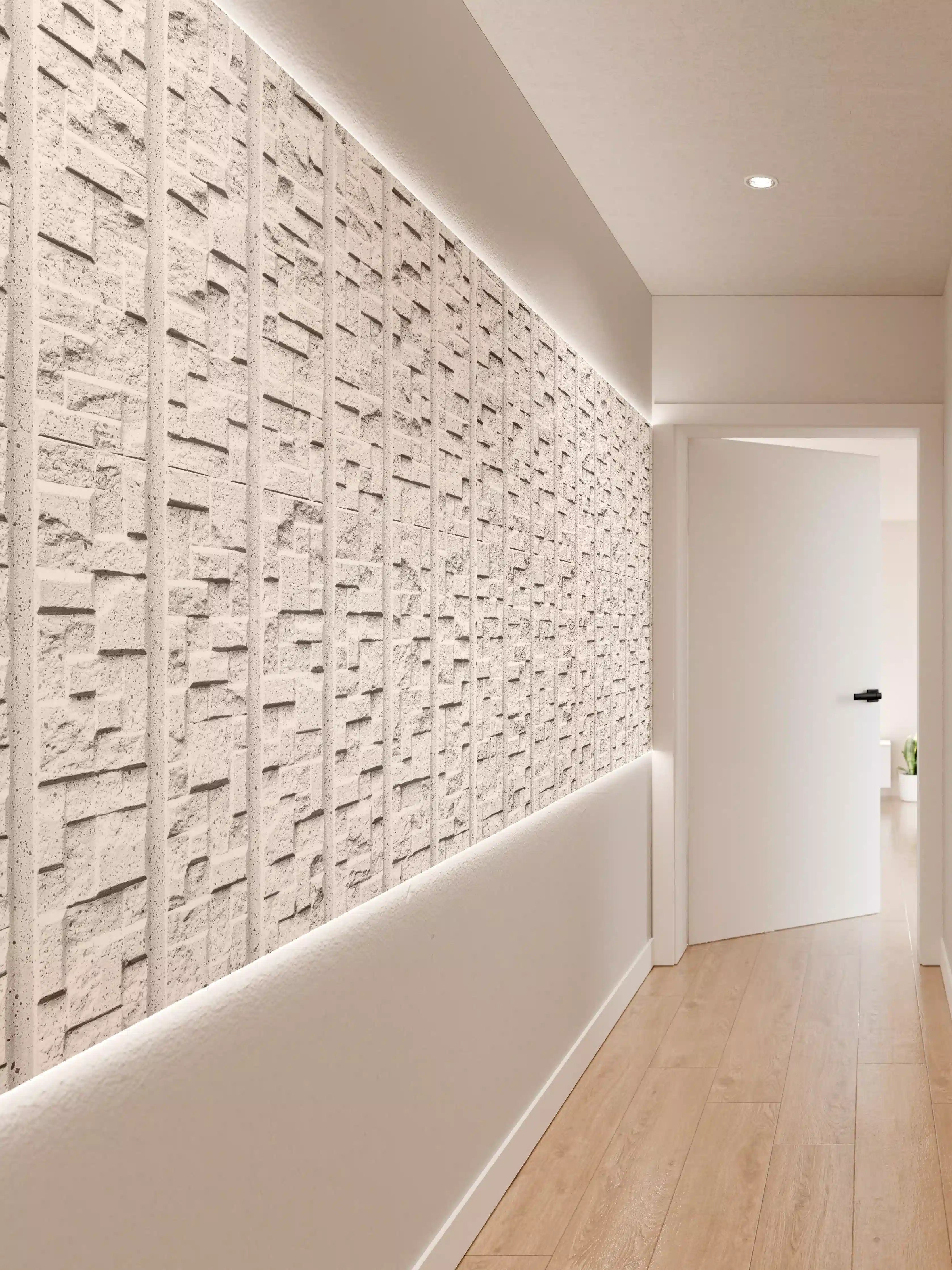 Wandverkleidung Flur - Modern weiße Steinwand mit Muster
