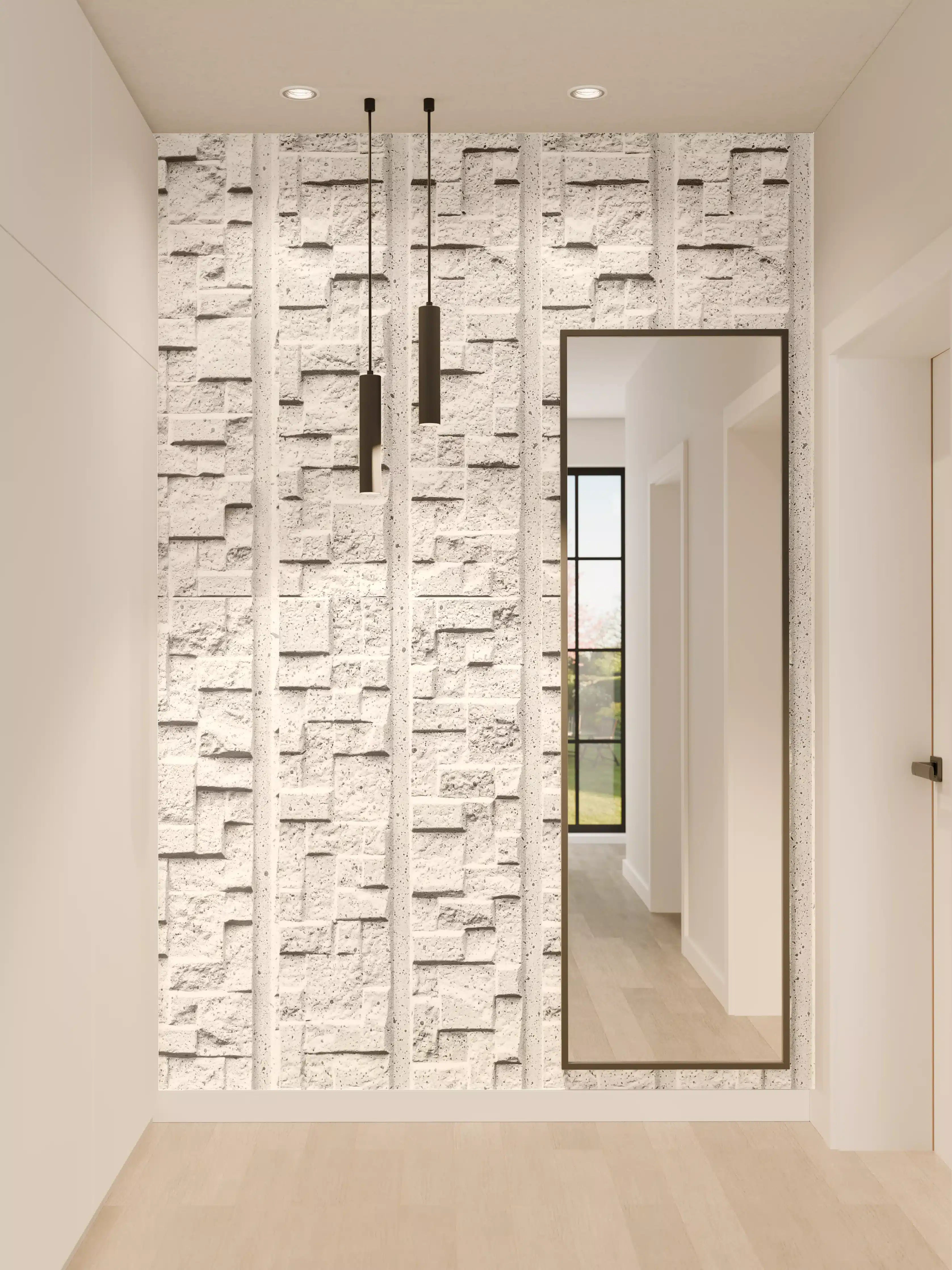 Wandverkleidung Flur - Modern weiße Steinwand mit Muster