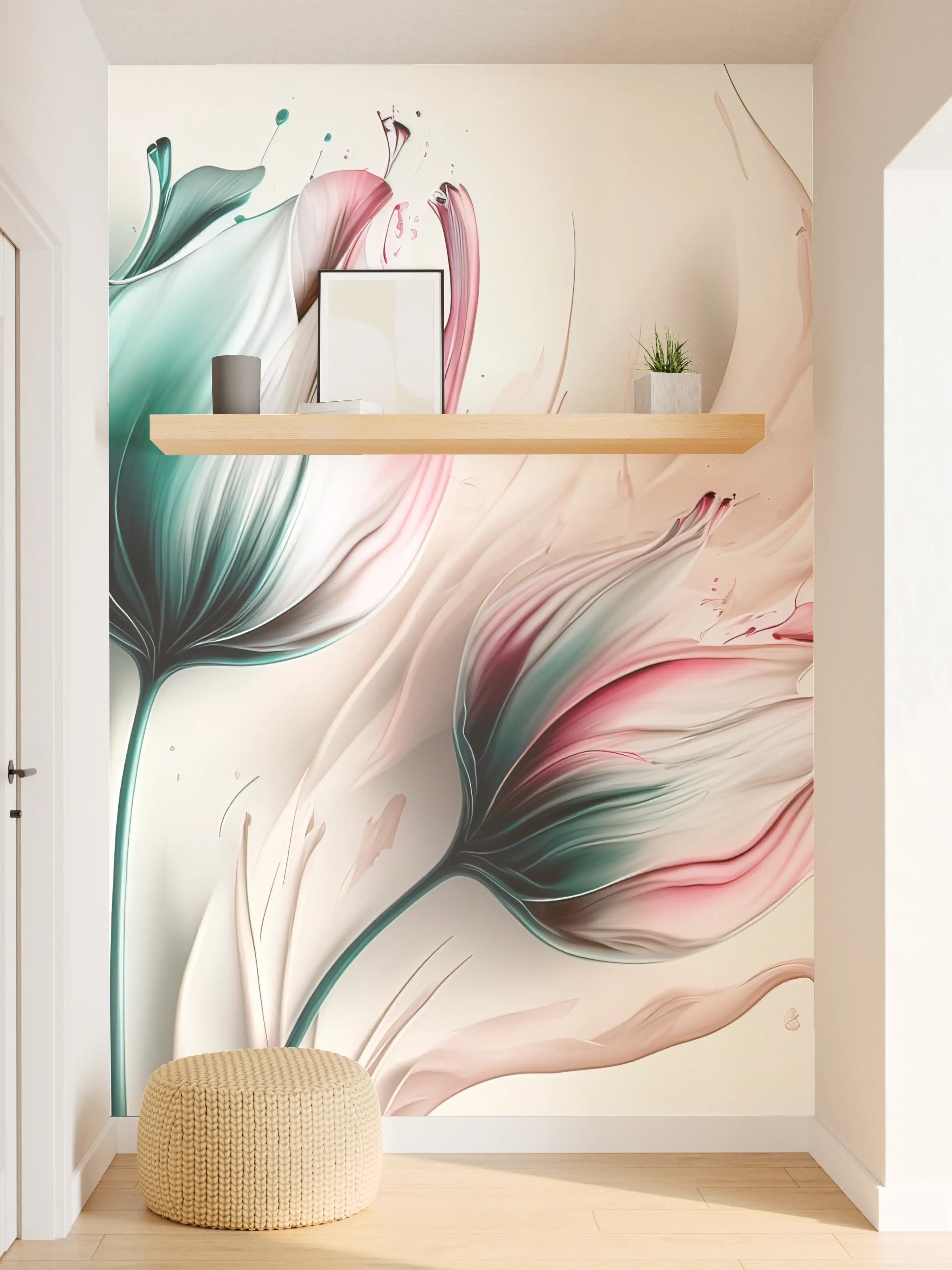 Wandverkleidung Flur - Moderne Blumenkunst mit fließenden Farben