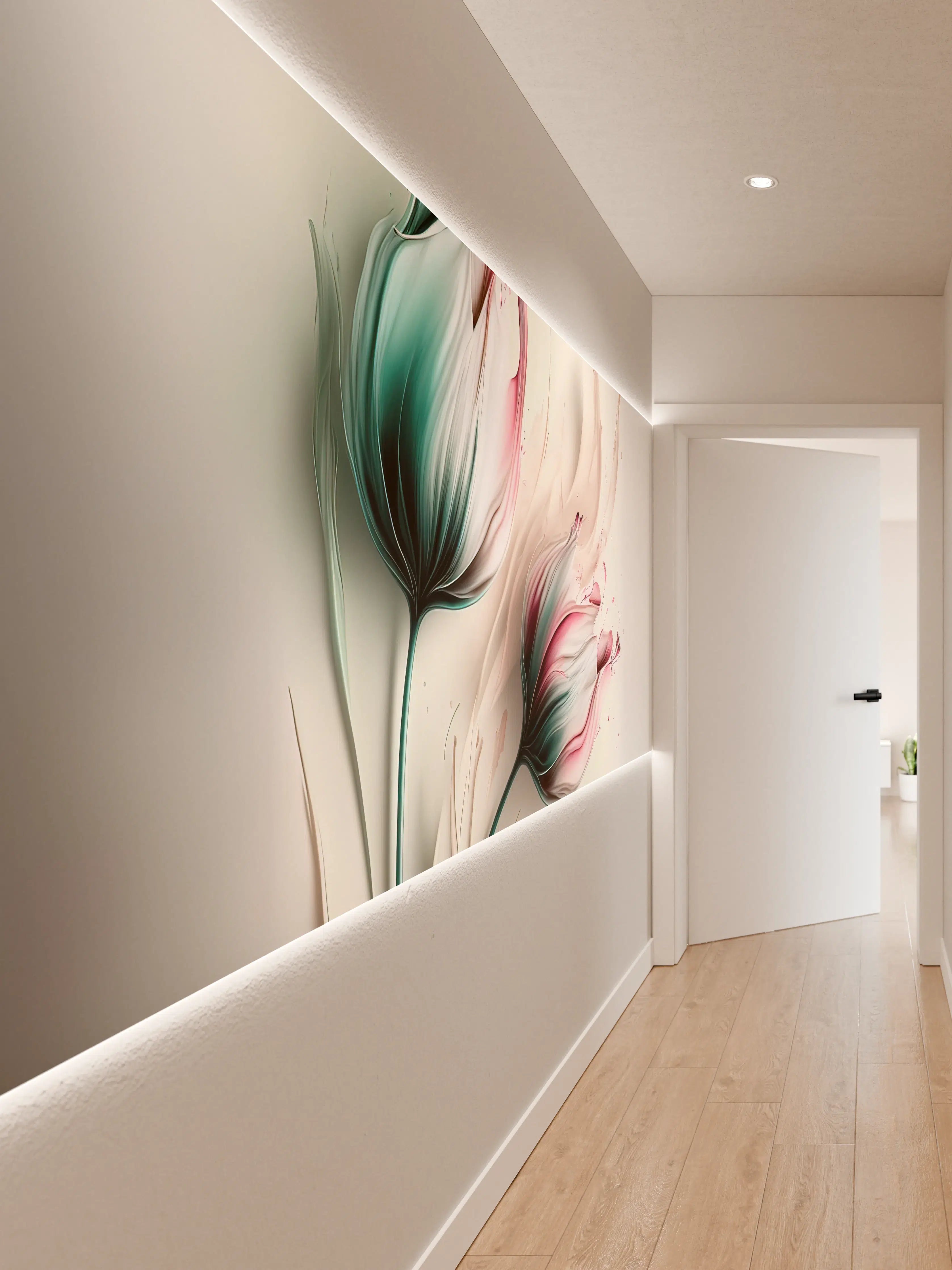 Wandverkleidung Flur - Moderne Blumenkunst mit fließenden Farben