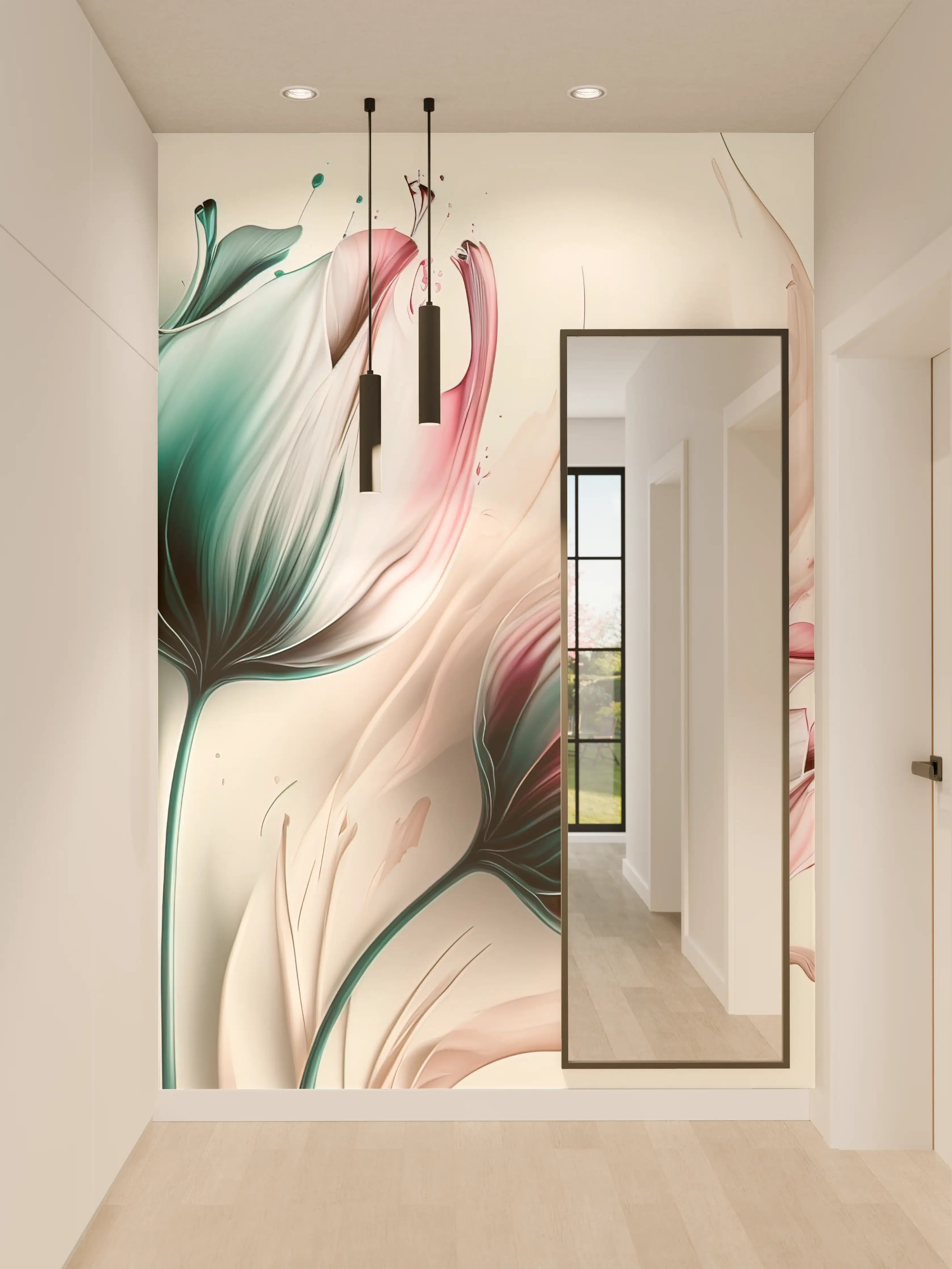 Wandverkleidung Flur - Moderne Blumenkunst mit fließenden Farben