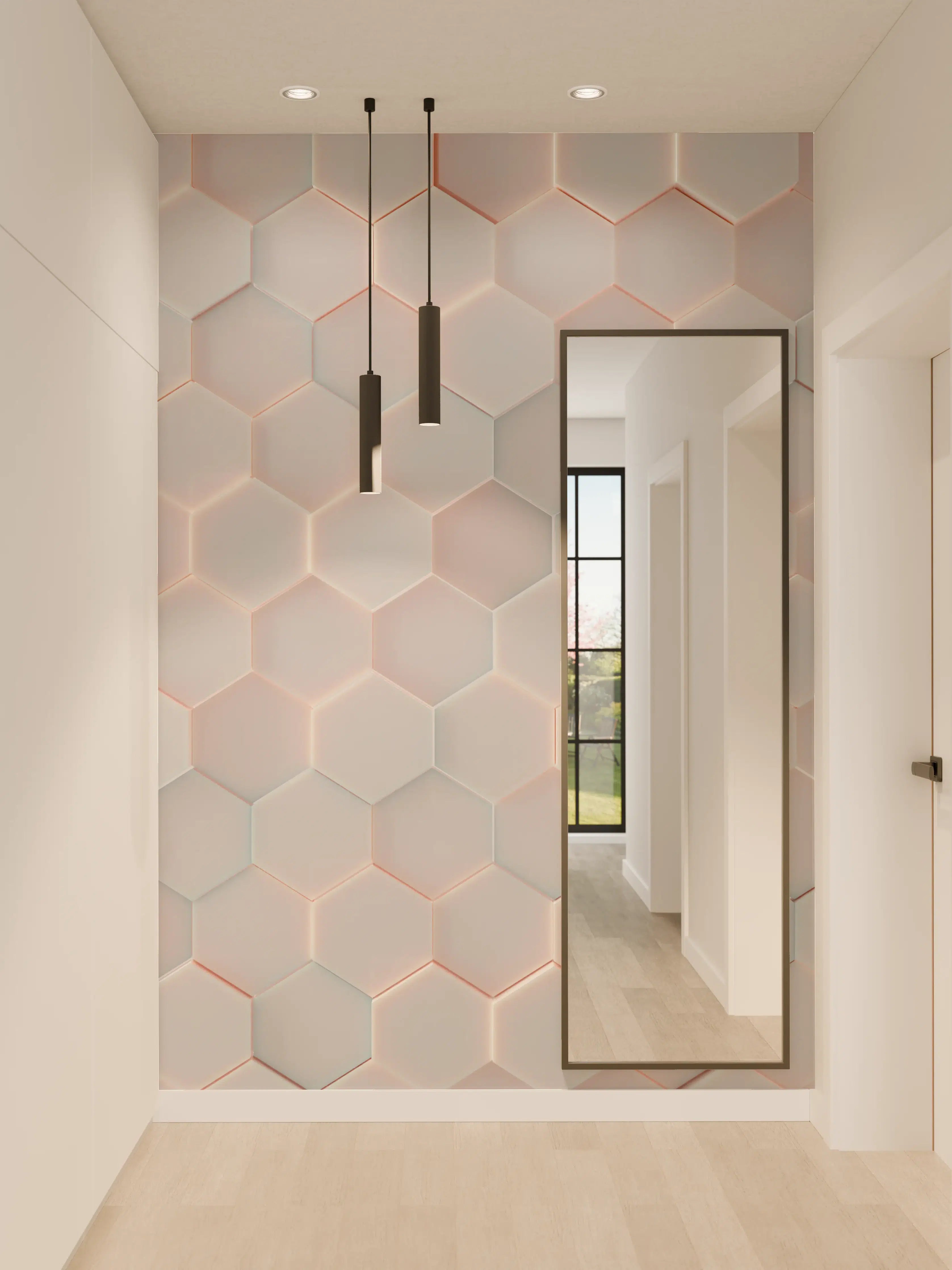 Wandverkleidung Flur - Moderne Hexagon-Fliesen in Pastellfarben