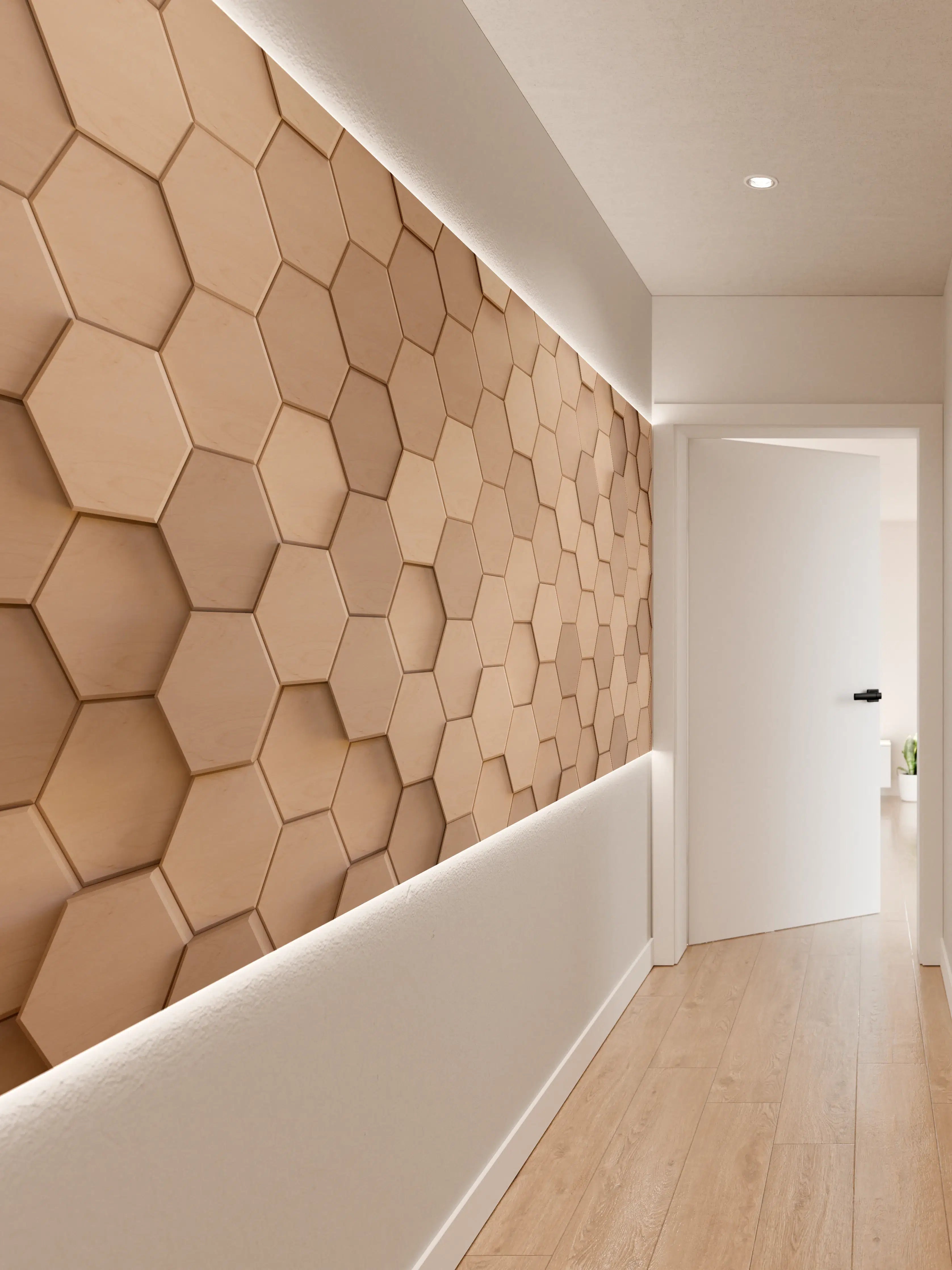 Wandverkleidung Flur - Moderne Holzoptik mit Hexagon-Muster