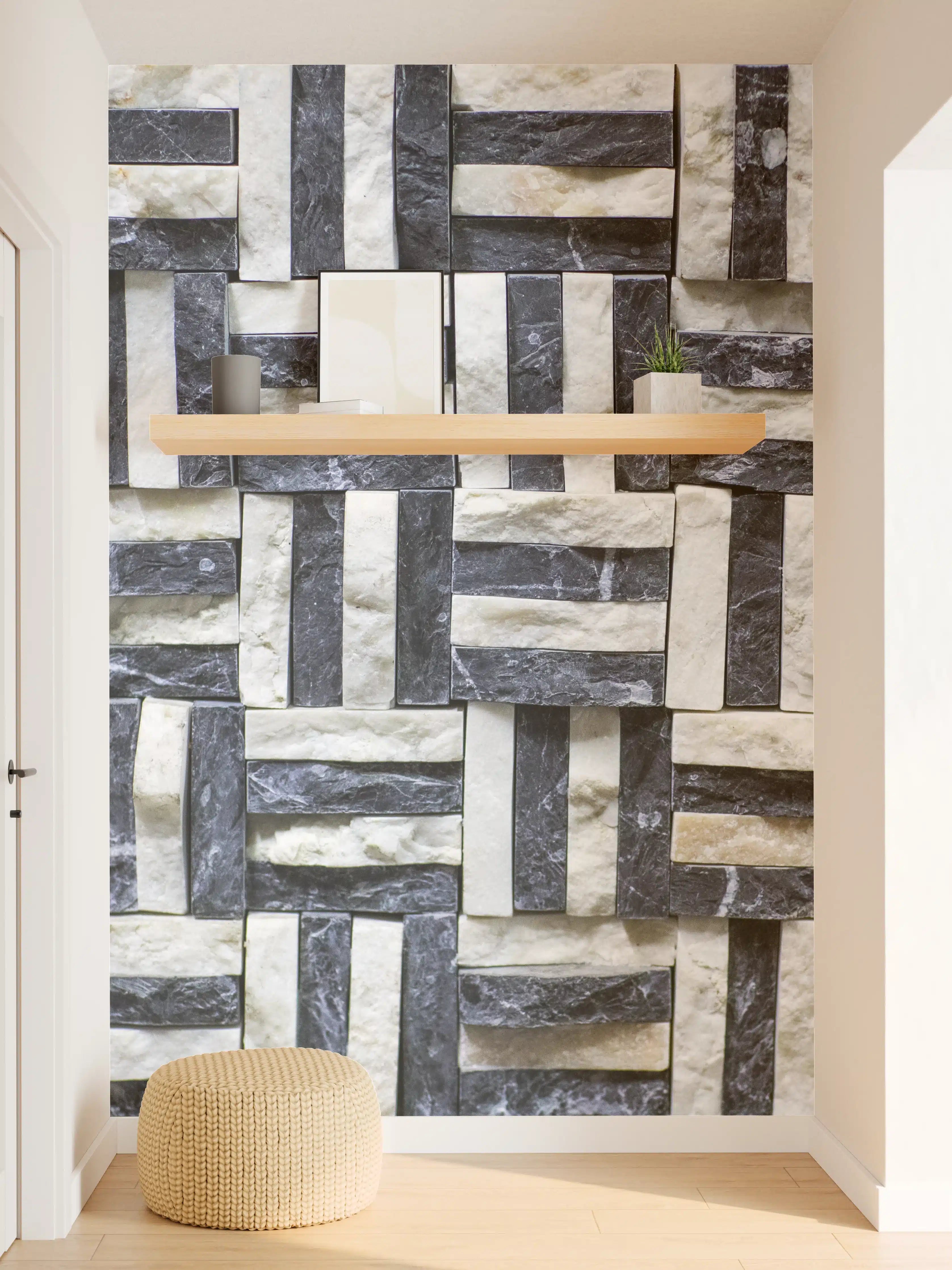 Wandverkleidung Flur - Moderne Mauer aus schwarzem und weißem Marmor