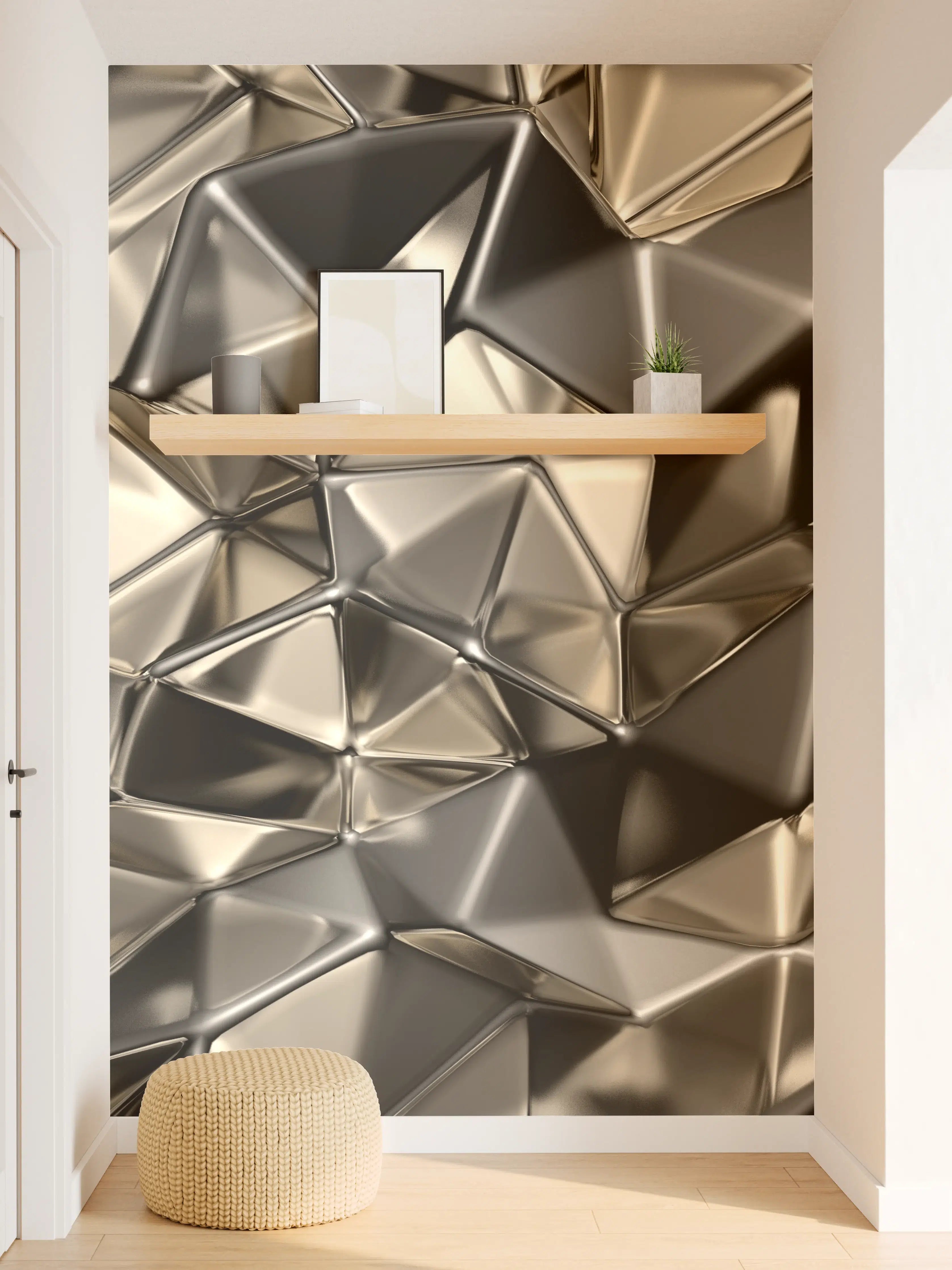Wandverkleidung Flur - Moderne Metallkunst in Schwarz-Gold-Optik
