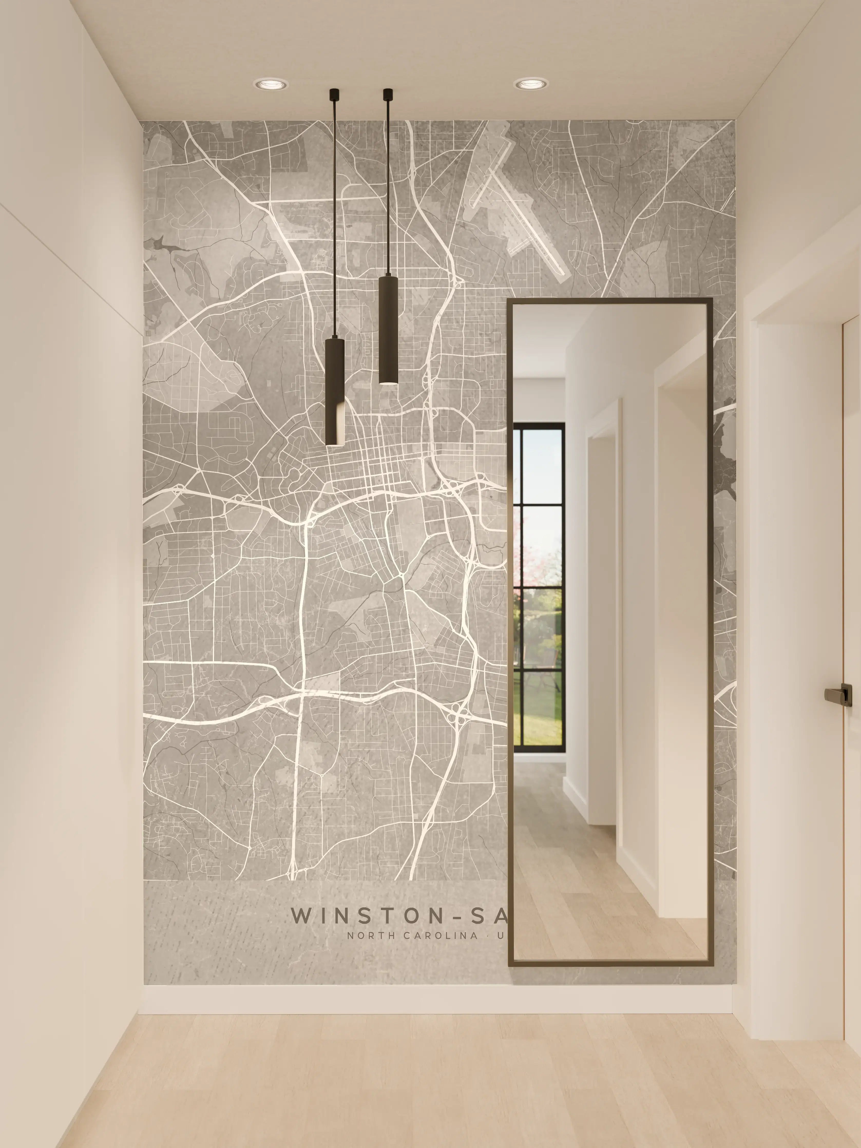 Wandverkleidung Flur - Moderne Stadtkarte in Grautönen