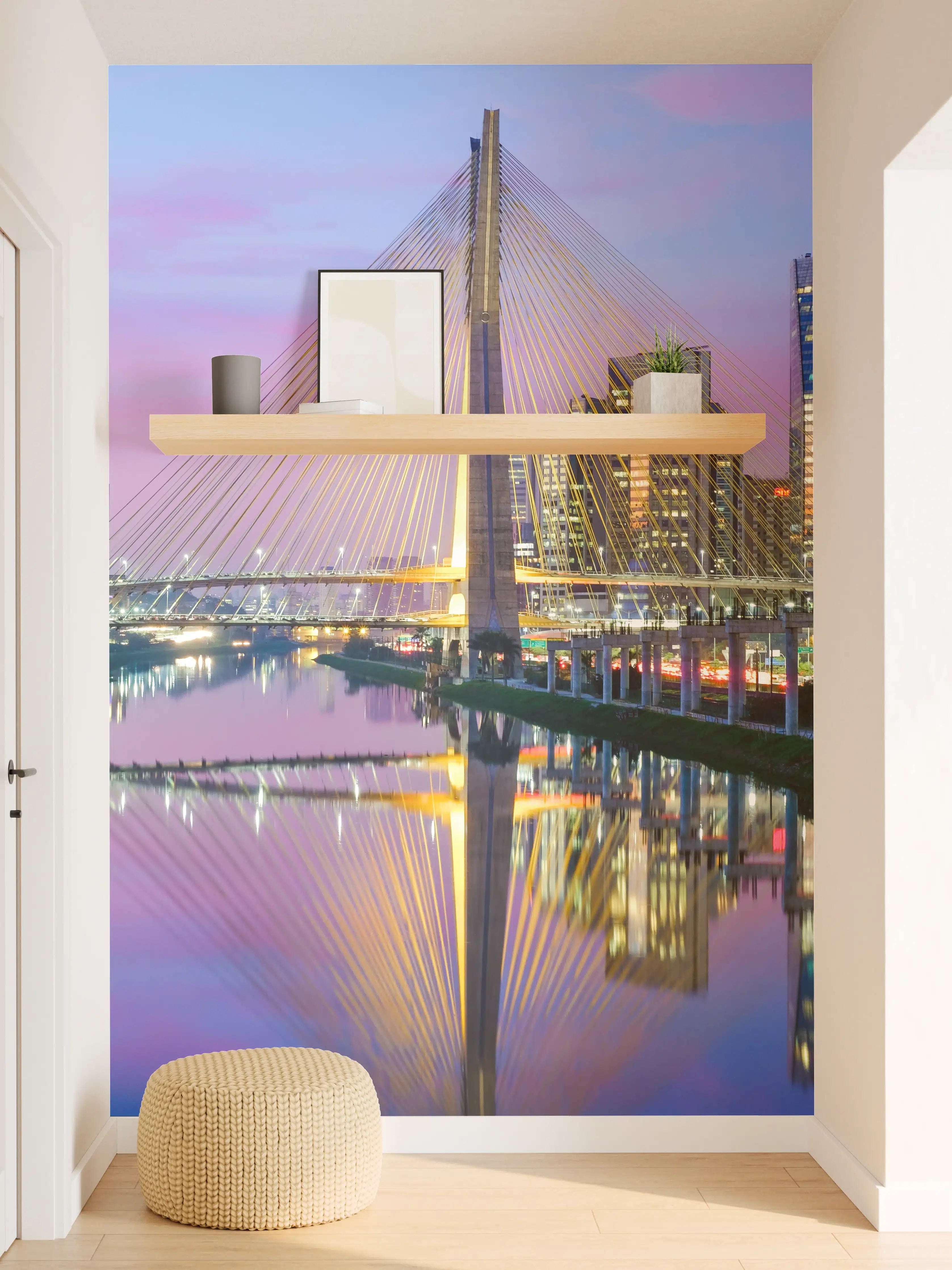 Wandverkleidung Flur - Moderne Stadtsilhouette bei Sonnenuntergang